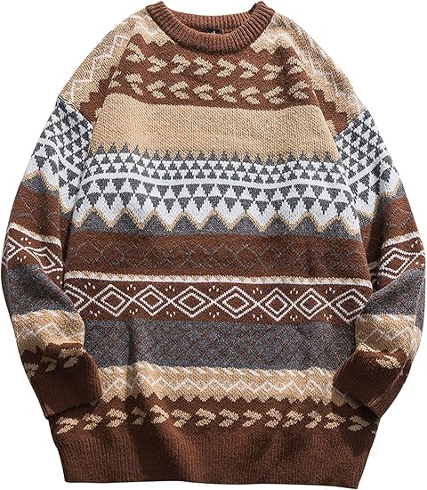 VDWIP Mens Knit Sweater Grandpa Vintage Knitted Sweaters Oversized Striped Spring Pullover Casual Long Sleeve Pullovers