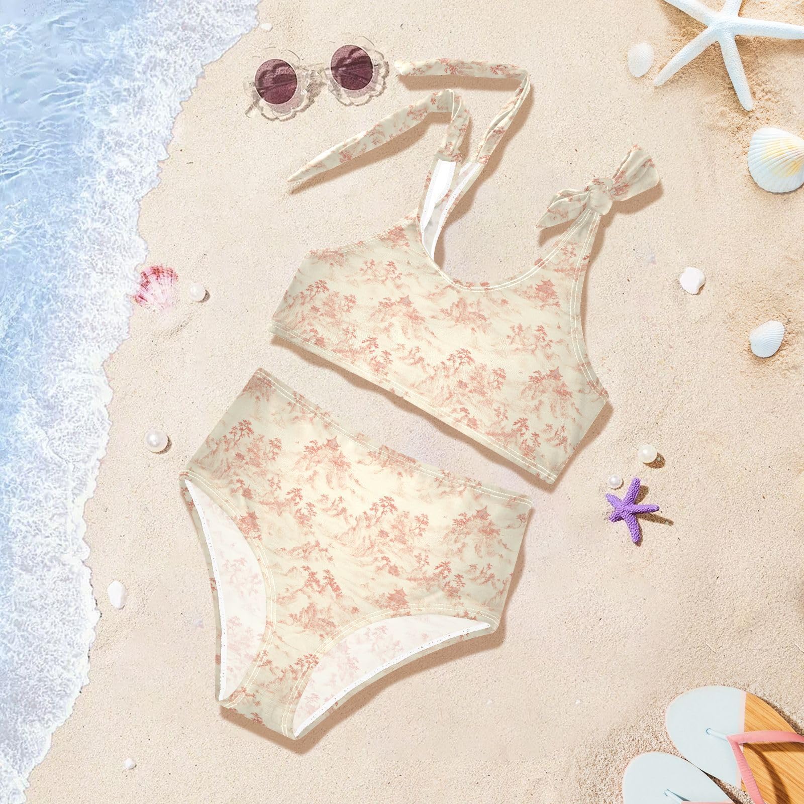 Mountain Pattern Girls Two Piece Tankini Swimsuits Summer Bathing Suit Beach Swimwear Set, 9-10T Multicoloured