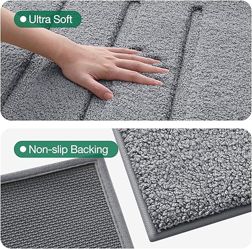 Miniatura 6 de LUMI Tapetes de baño suaves y absorbentes, antideslizantes, para baño, esponjosos, gruesos, a rayas, lavables, ideales para piso, bañera de ducha,