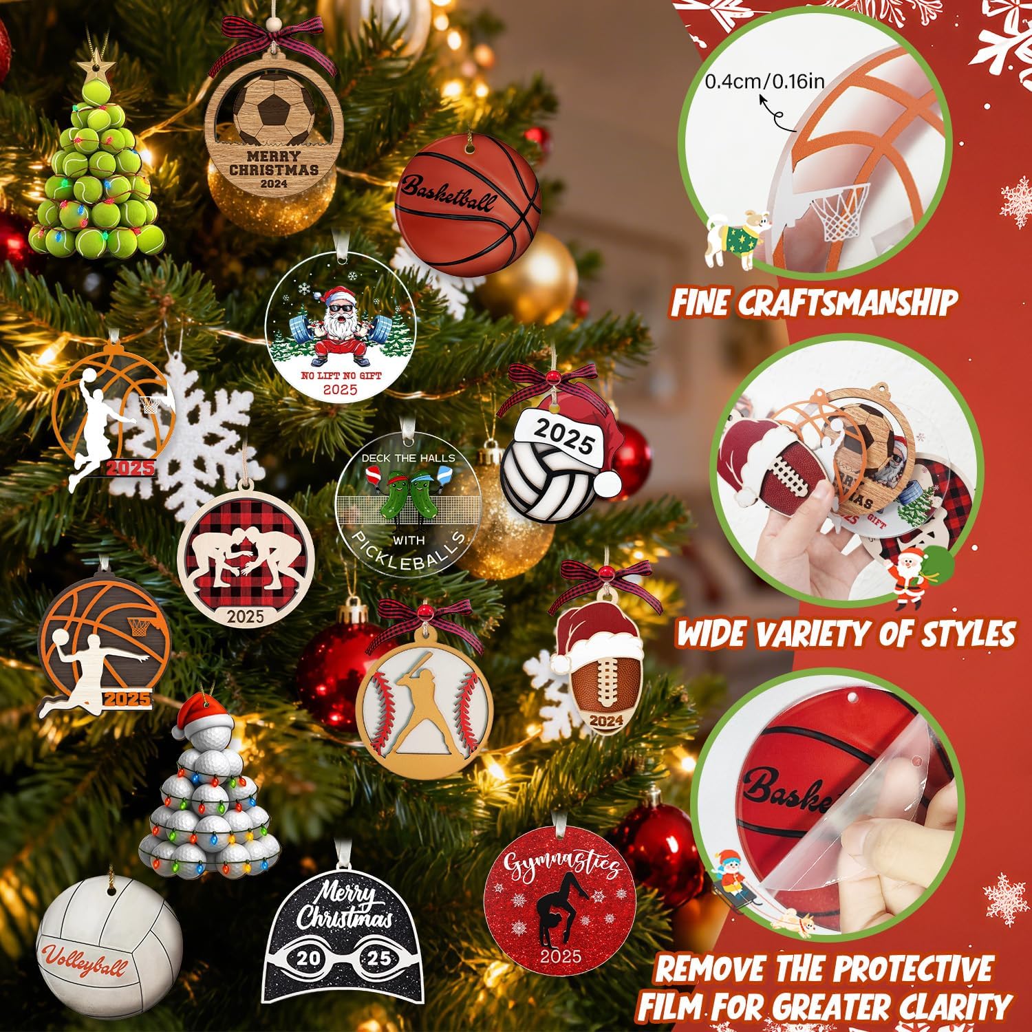 Volleyball Christmas Ornament 2025, Ornaments for Christmas Tree, Funny Acrylic Sports Ornaments, Sports Lovers Gifts for Women, Men, Lovers, Players, Commemorative Hanging Decor - Image 3