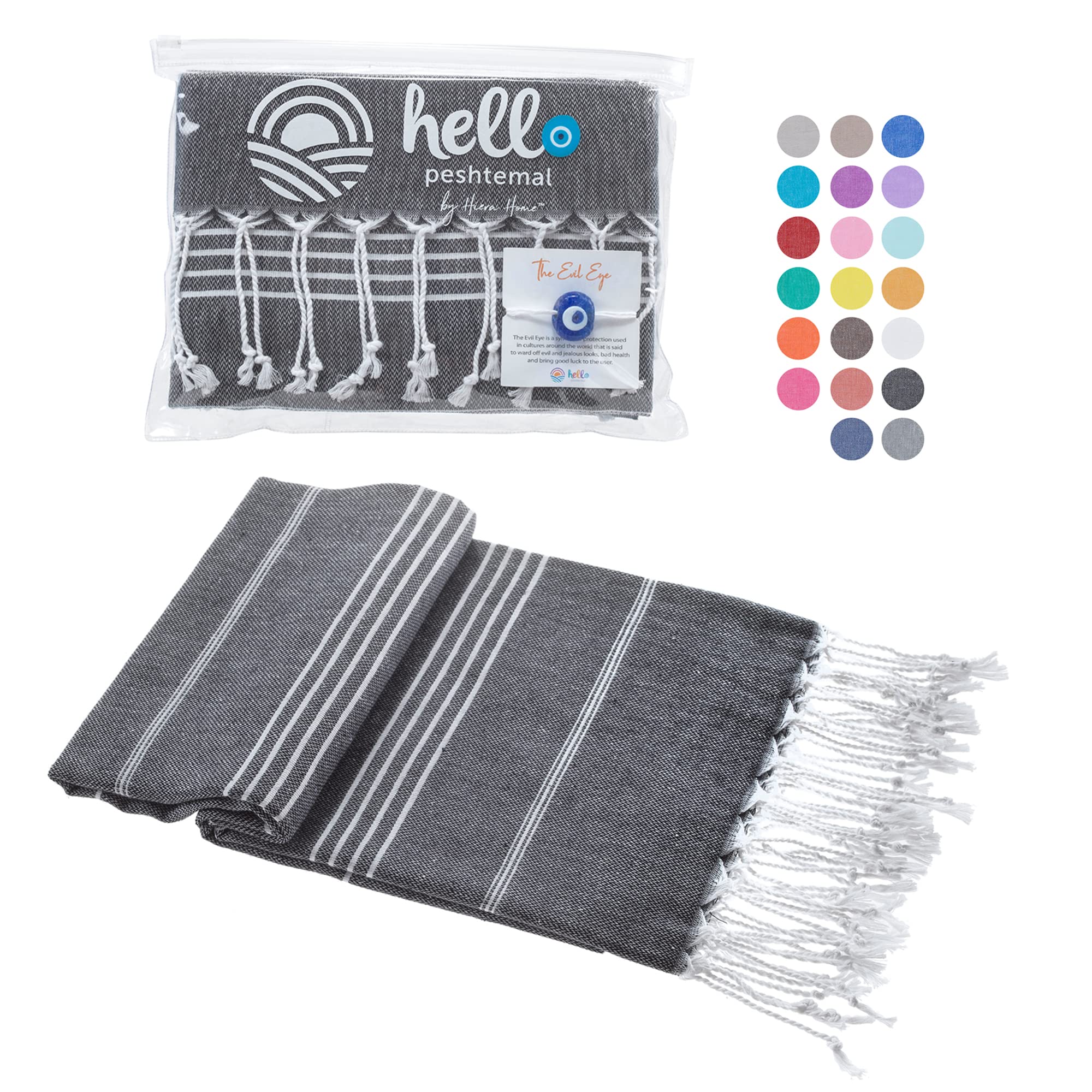Hello Peshtemal Prewashed, Turkish Cotton Soft Peshtemal Towels, Size 39x71 Inches (Black)