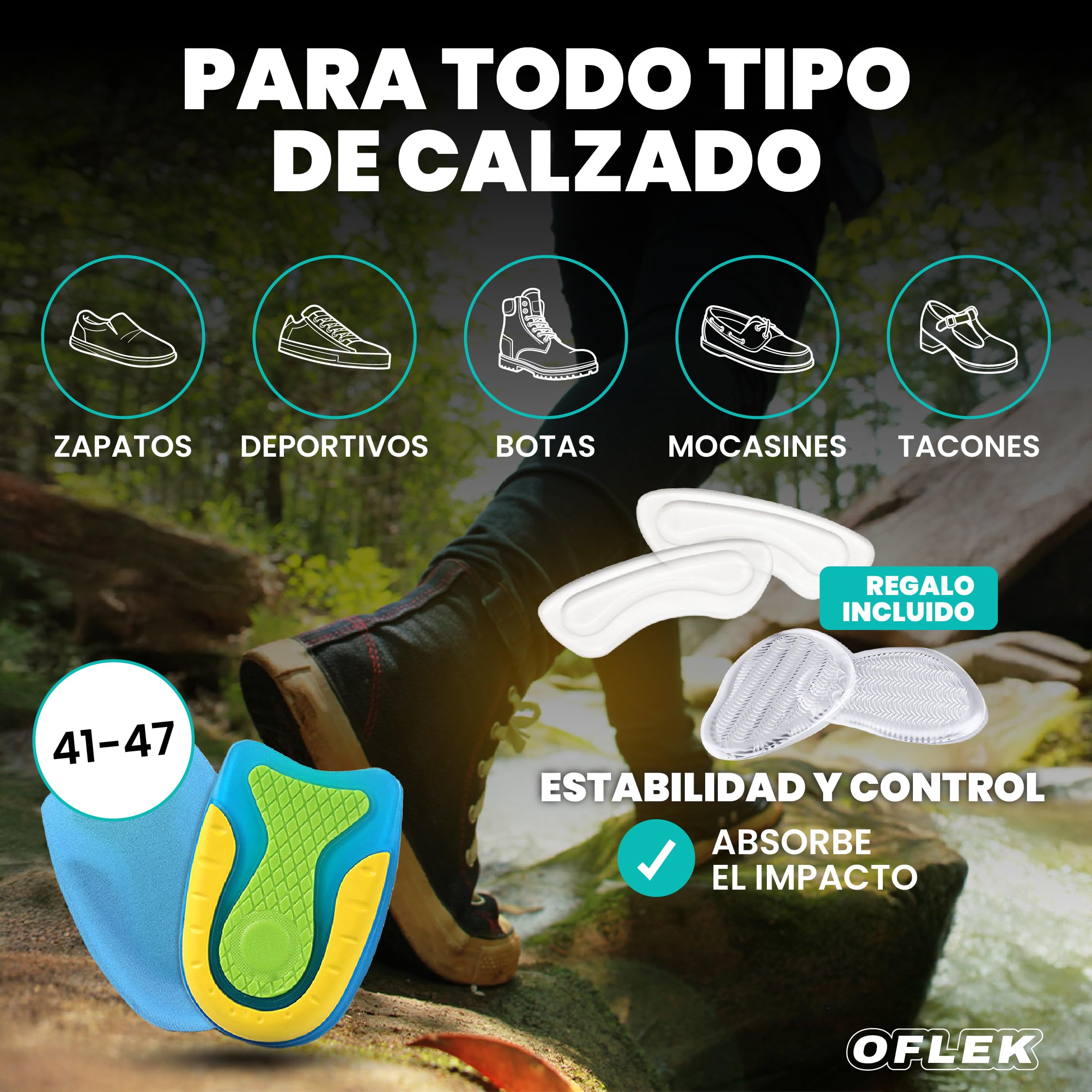 SUPER PACK PREMIUM Fascitis Plantar OFLEK® | 4 Taloneras + Talonera Silicona + Almohadilla Trasera + Protector Tacones + eBook Anti-Dolor + Soporte Antideslizante | Unisex | Alivio Dolor Pie