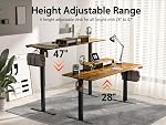 WALKINGDESK 55x24 Inches Bureau électrique avec tiroir et support de moniteur, Bureau de stand up réglable en hauteur pour le bureau d'accueil, Table de stand ergonomique avec support de téléphone, 3 Crochets, brun rustique