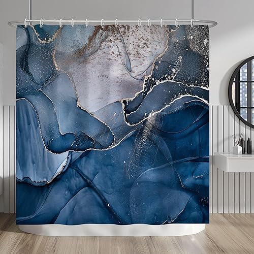 Baocicco Cortina de ducha con diseño de mármol azul marino, con grietas de lĂnea dorada, moderna, abstracta, de lujo, cortinas de ducha decorativas Baocicco Cortina de ducha con diseño de mármol azul marino, con grietas de lĂnea dorada, moderna, abstracta, de lujo, cortinas de ducha decorativas