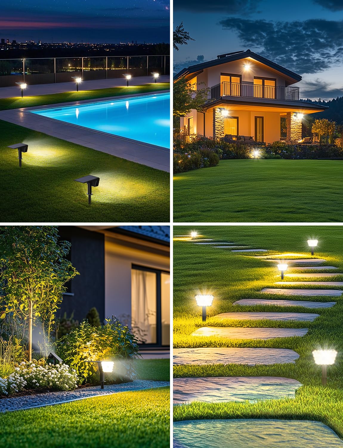 Luci Solari da Giardino con Sensore di Movimento, Lampade Solari da Esterno 6 Pezzi, 4 Modalità di Lavoro, IP67, Installazione a Parete o a Terra per Cortile e Garage - Bianco Caldo