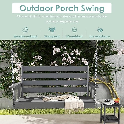 Miniatura 3 de IVY&LANE Columpio para porche al aire libre  Plástico HDPE  2 personas  Columpios de banco colgantes  Resistente a la intemperie  4 cadenas de acero
