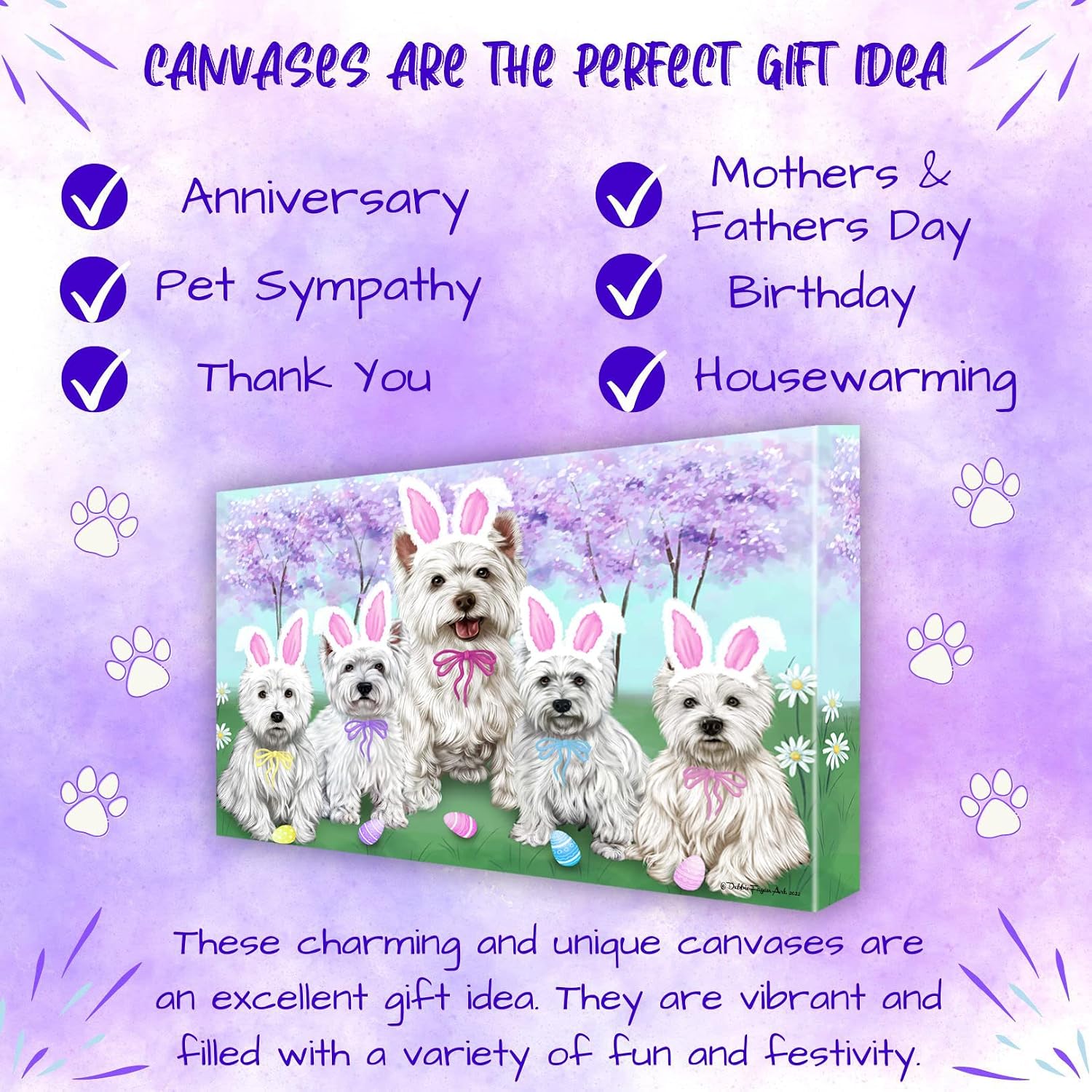 Doggie of the Day Easter Family with West Highland Terrier Dogs Canvas Wall Art - Premium Quality Ready to Hang Room Decor - Flat Rolled 11" x 14"