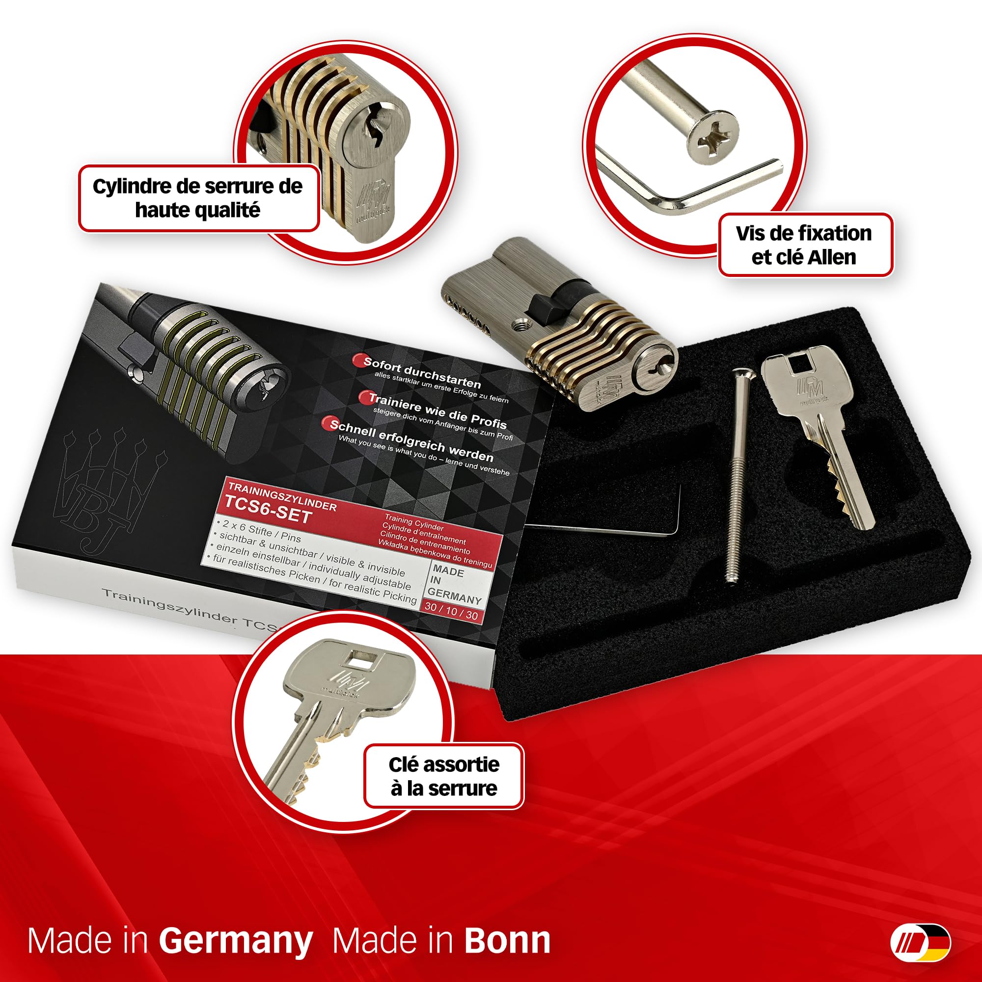 MULTIPICK Cylindre d’entraînement standard - [6 goupilles variables] Crochetage serrure - Lockpicking kit - Pour débutants et professionnels - Crocheteur de serrure professionnel - Made in Germany