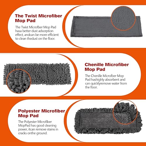 Miniatura 2 de Trapeadores multifunción con 3 almohadillas lavables (chenilla, paño de felpa, microfibra) y mango ajustable de acero inoxidable, trapeador de polvo