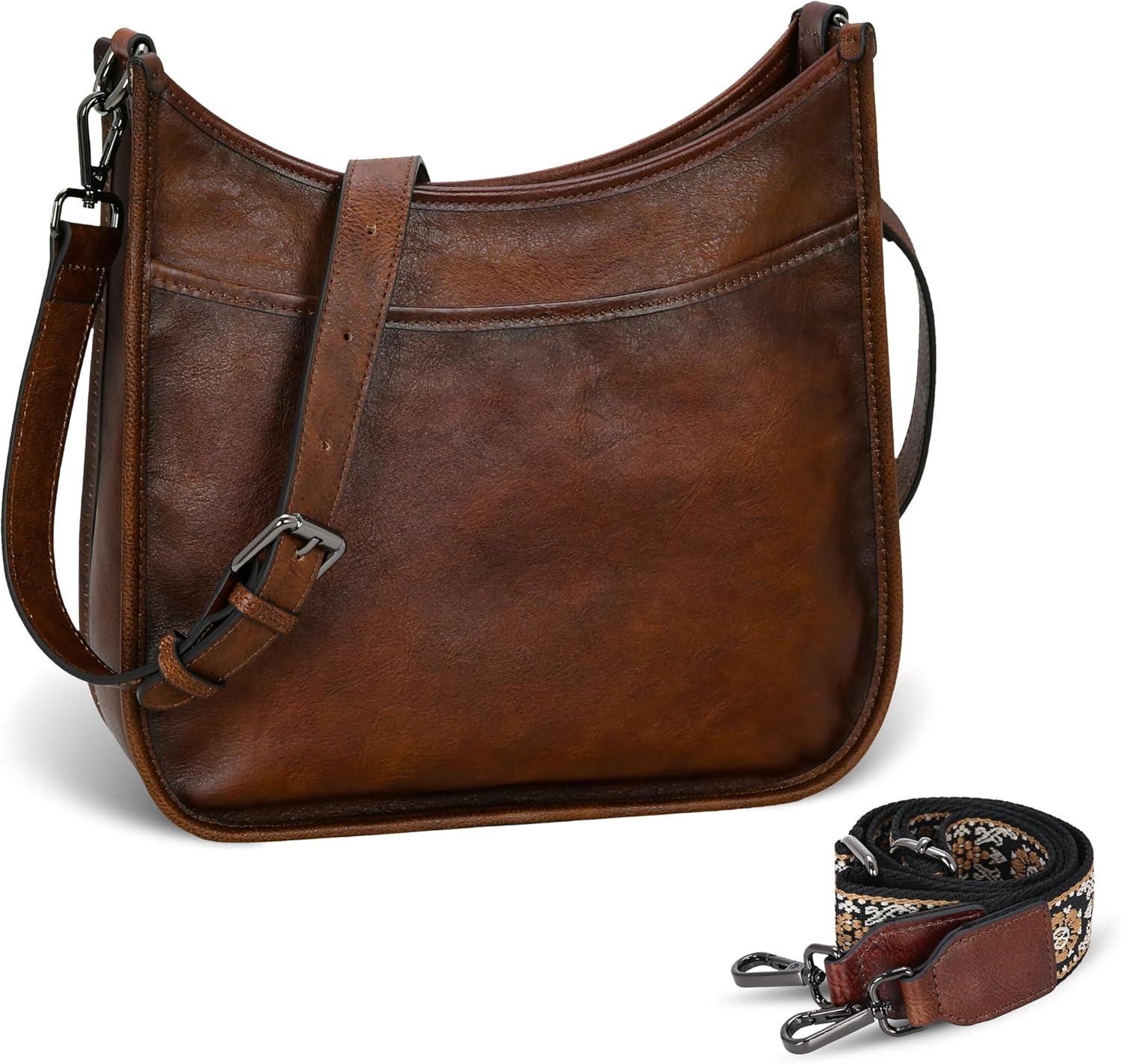 Iswee Crossbody Bags for Women Genuine Leather Purses Vintage Shoulder Handbags Travel Cross Body Bag with Boho Strap - Image 3