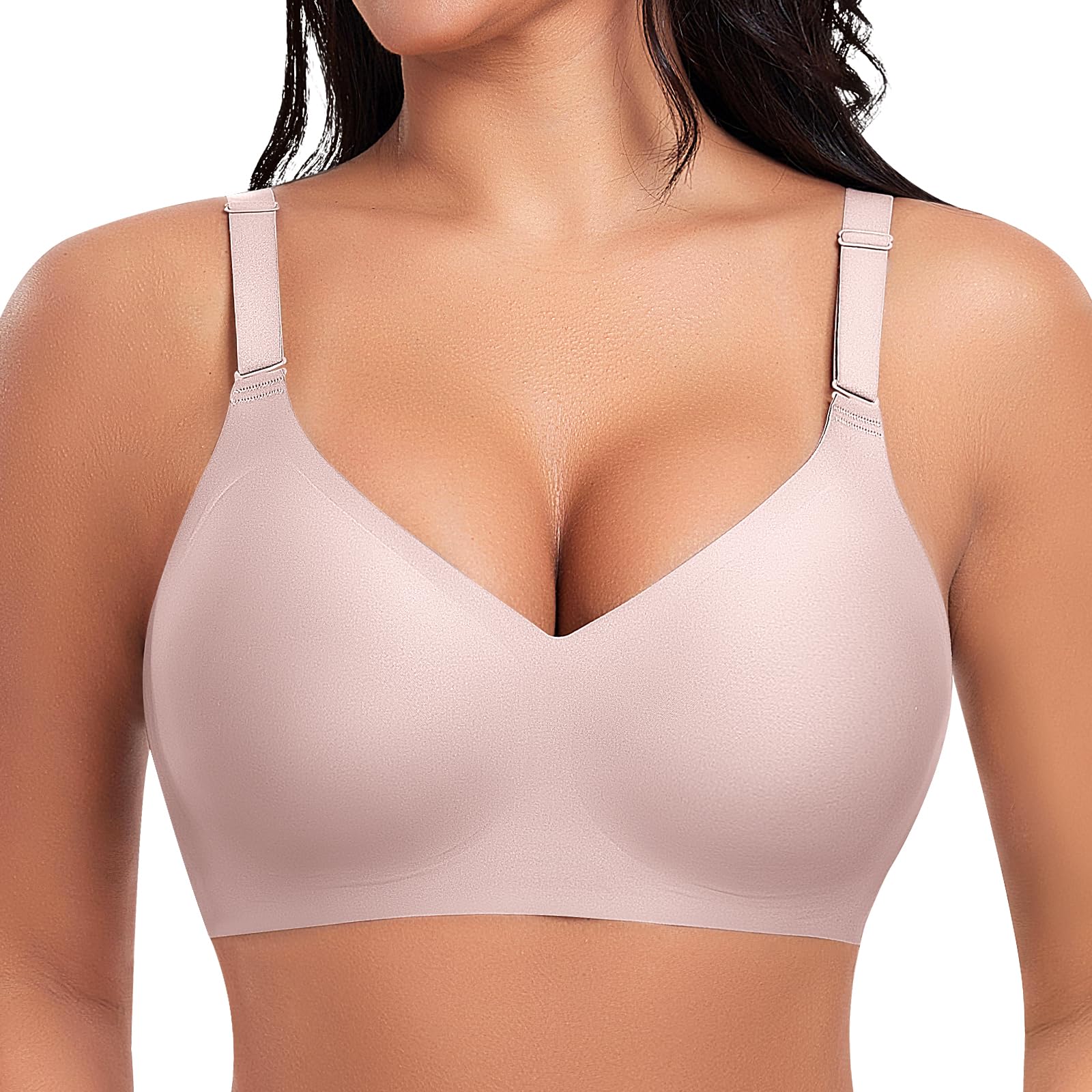 Reggiseno Senza Ferretto Ganado Donna - Scollo A V, Bralette Push Up, Senza Cuciture, In Nylon E Spandex, Comodo, Beige, Taglia 3XL