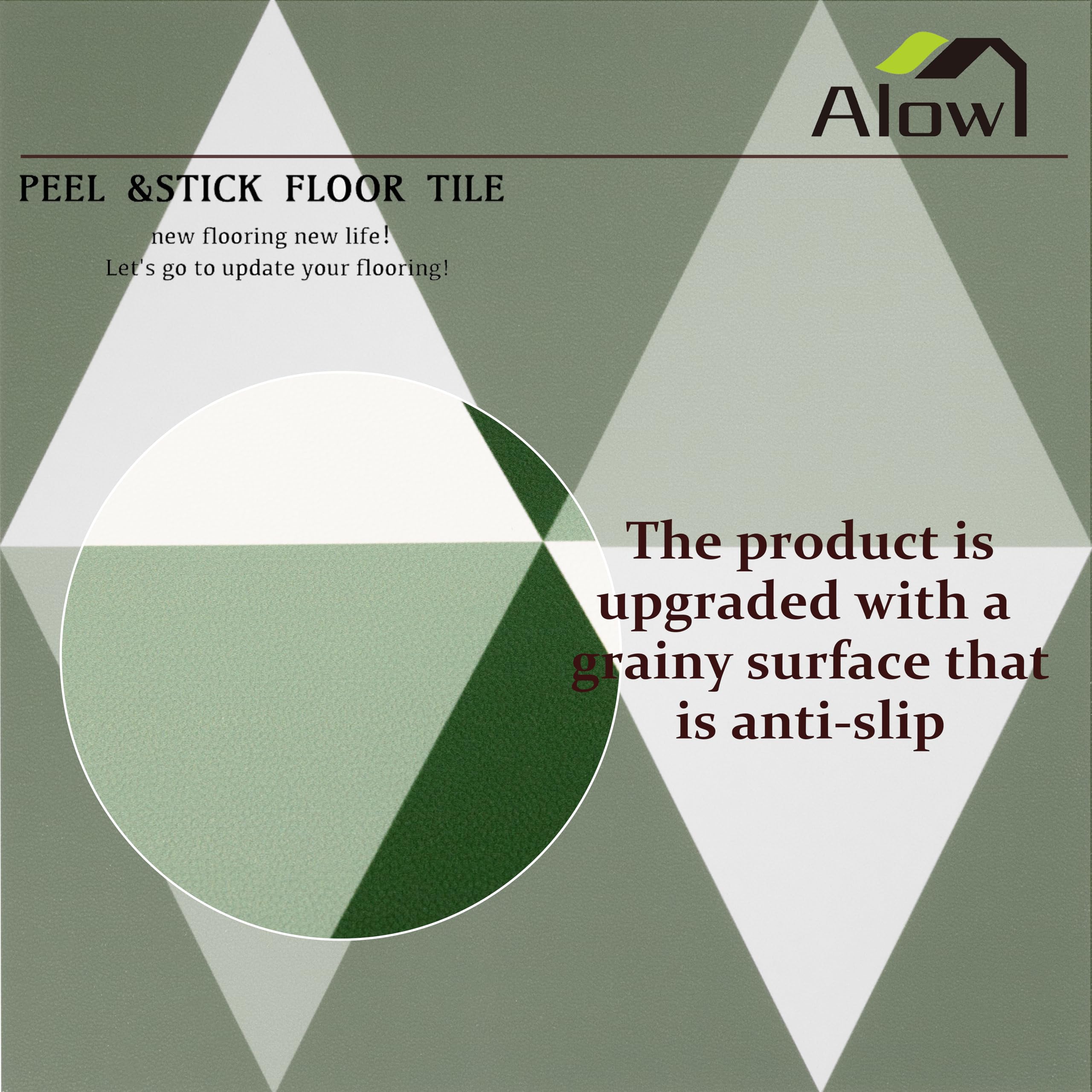 Alow Self-Adhesive Peel And Stick Floor Tile – Green 12x12 Inch, 10-Pack, Waterproof Vinyl Flooring For Kitchen, Bathroom, And Toilet