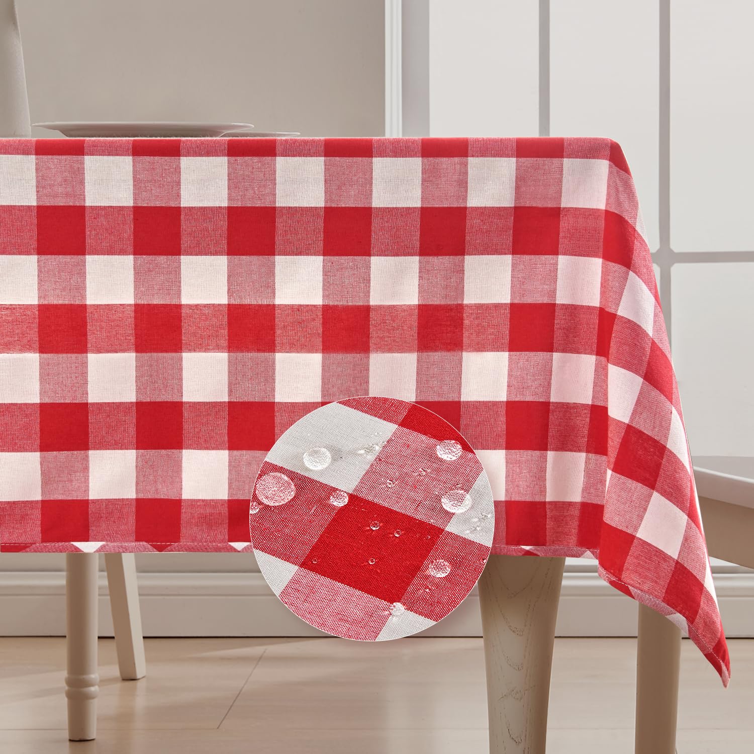 BALCONY & FALCON Tovaglie rettangolari a scacchiera utilizzabili su entrambi i lati resistenti alla piega Tovaglia idrorepellente a prova di perdite e lavabile per picnic, party, rosso 140 × 180 cm