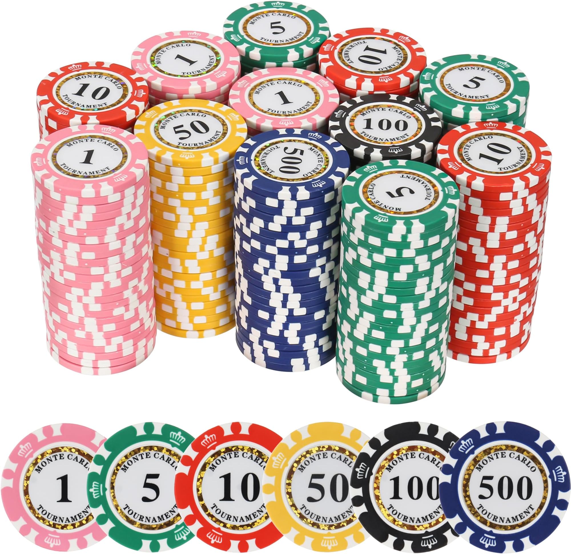 300pcs Clay Poker Chips Denominations 13.5 Gram Blacakjack Casino Chips Numbered Bulk Iron Clay Composite Poker Chip Set Casino Games Gambing Poker Texas Hold'em, Black jack,Card Club Late Night