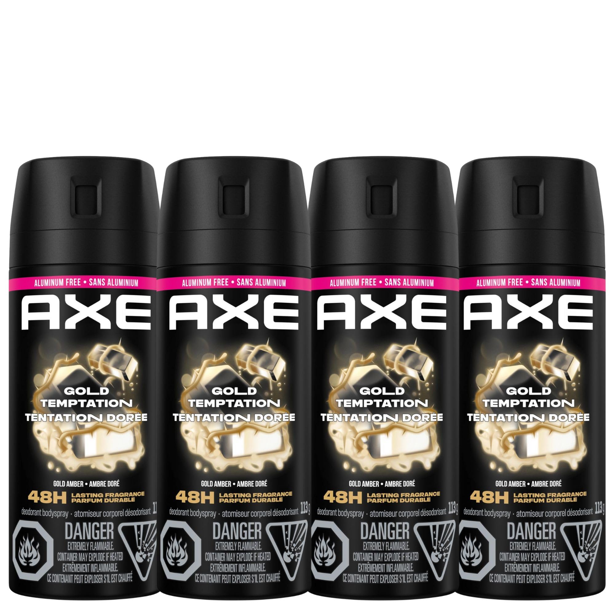 AXE Gold Temptation Deodorant Body Spray for long-lasting odour protection, Gold Amber, Aluminum-free Deodorant, 113g
