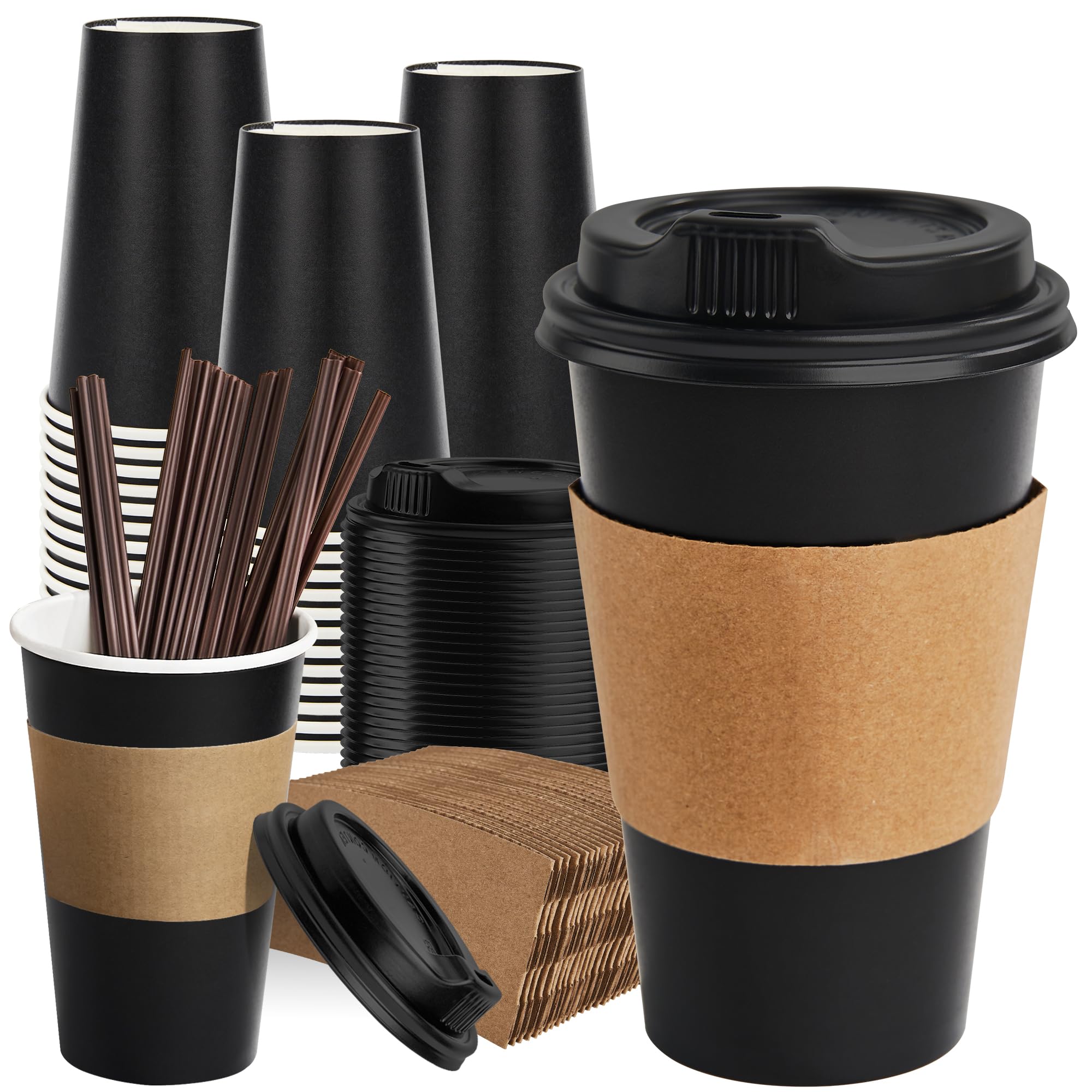 RACETOP Coffee Cups with Lids 12 oz 100 Pack, Black Cups with Sleeves — Amazon image 10