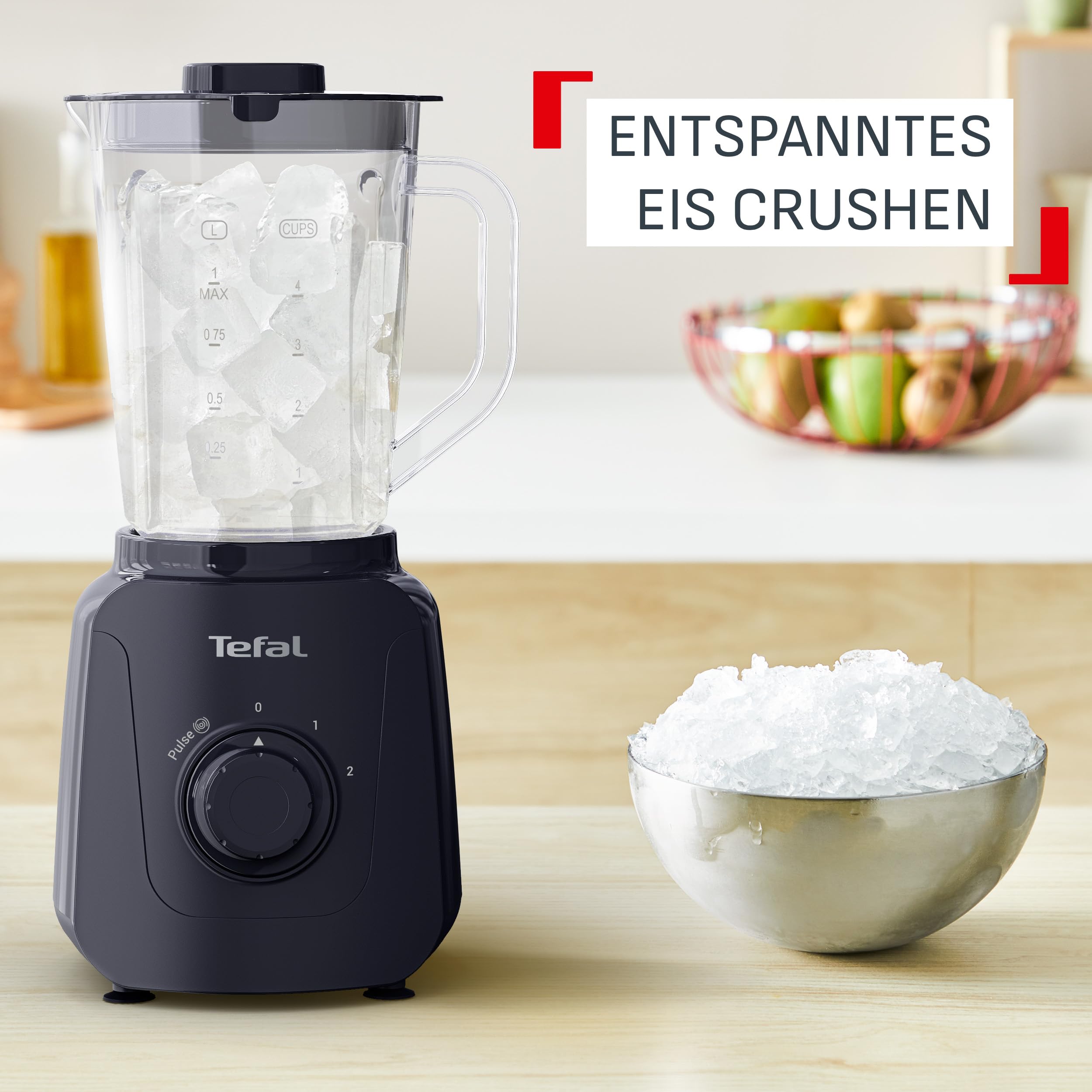 Tefal Blendforce Essential Standmixer, 450 Watt, 2 Geschwindigkeitseinstellungen + Pulsmodus, Ice-Crush Funktion, 1,85 Liter Kapazität, Luftkühlsystem, inkl. Zerkleinerer, Schwarz, BL4118F0