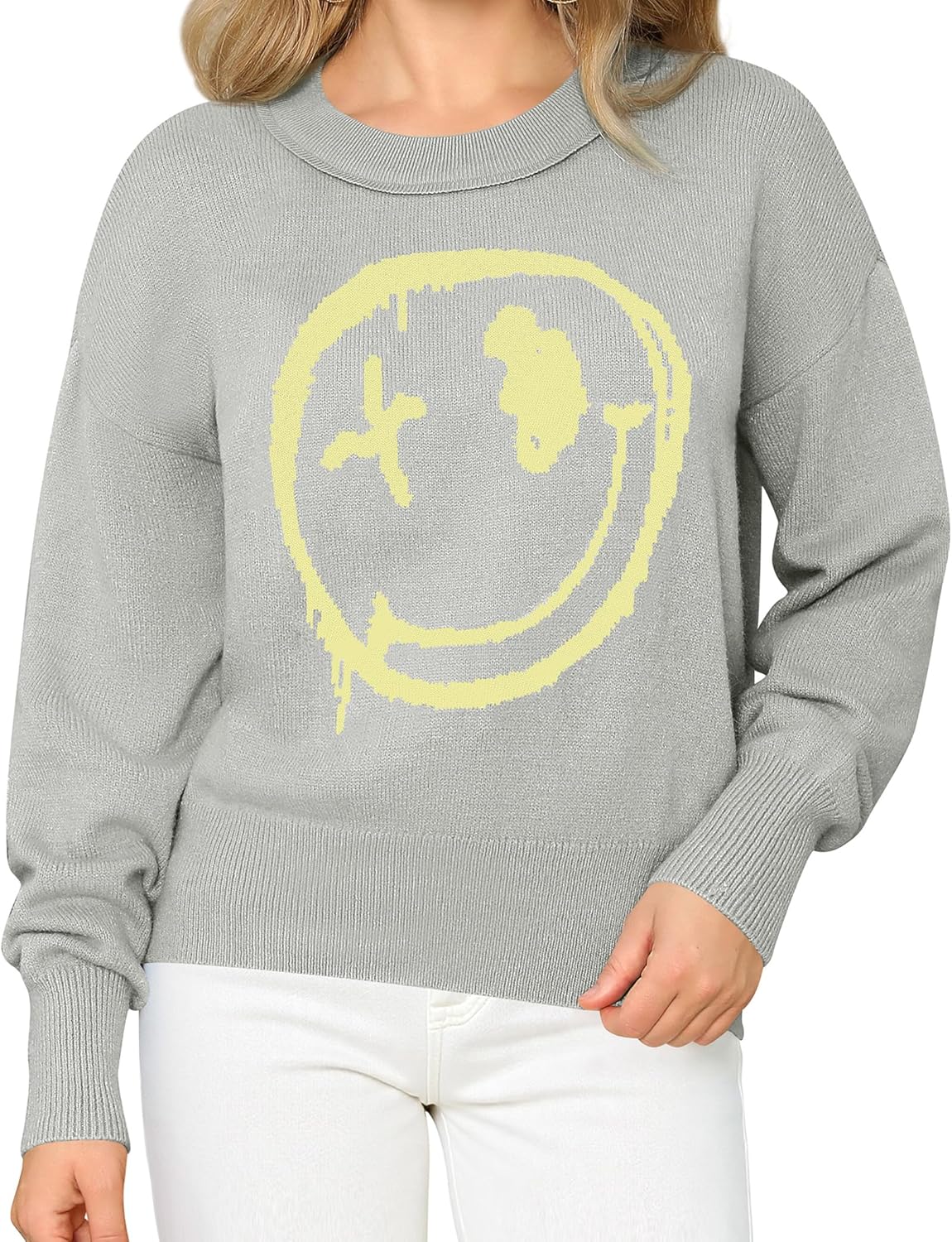 WLLW Women's Graphic Sweater Long Sleeve Crew Neck Casual Printed Sweaters Knit Loose Pullover Tops - Image 4