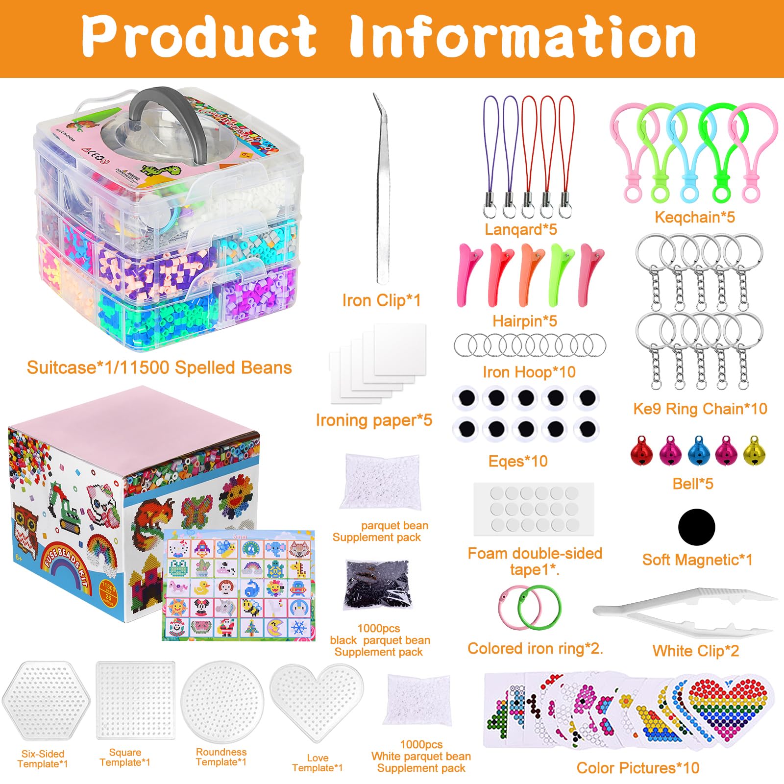 Pllieay Perline a Fusione Perline da Stirare Set, 24 Colori a Fusione Kit Creativo Fai da Te, 5 mm Set di Perline da Stirare, 5mm Perline Fusibili con Scatola di SmistamentoBase