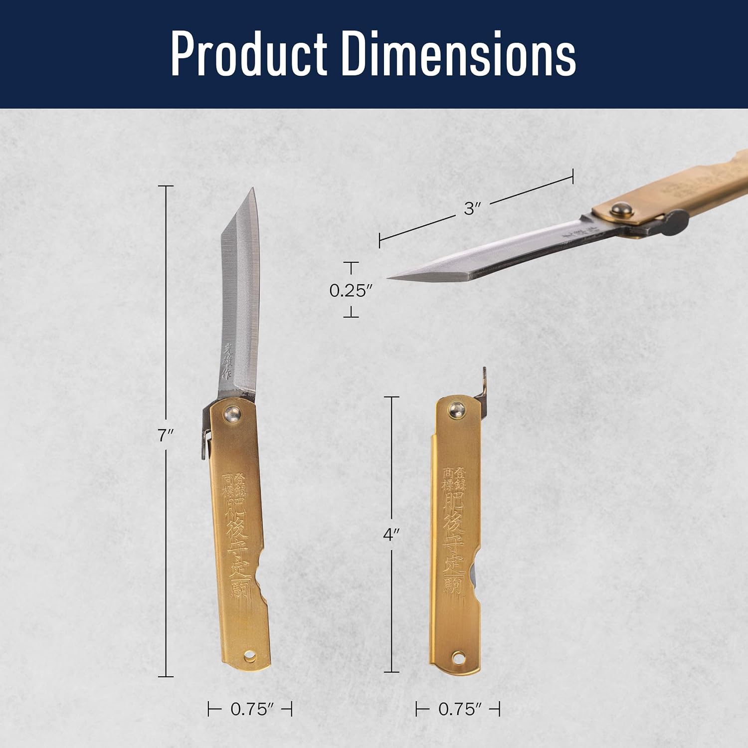 Kings County Tools Japanese Folding Utility Knife - 7” Higonokami Slim EDC Pocket Knife for Men or Women with Brass Case and Sharp Carbon Steel Blade for Precision Tasks or Marking - EDC Gear