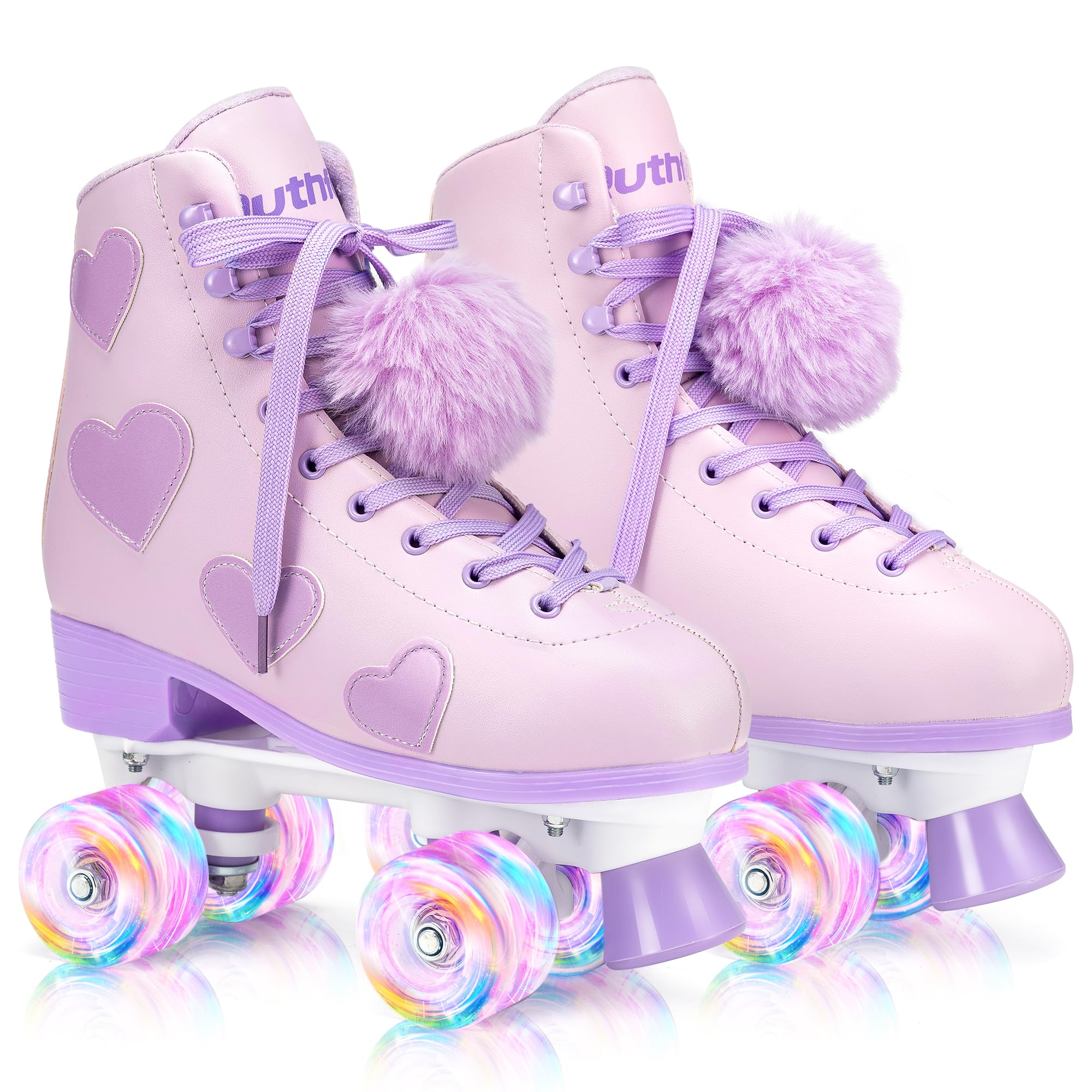 Women's and Girl's Classic Roller Skates with Light up Wheels and Love Heart Pattern, High-top PU Leather Rollerskates…