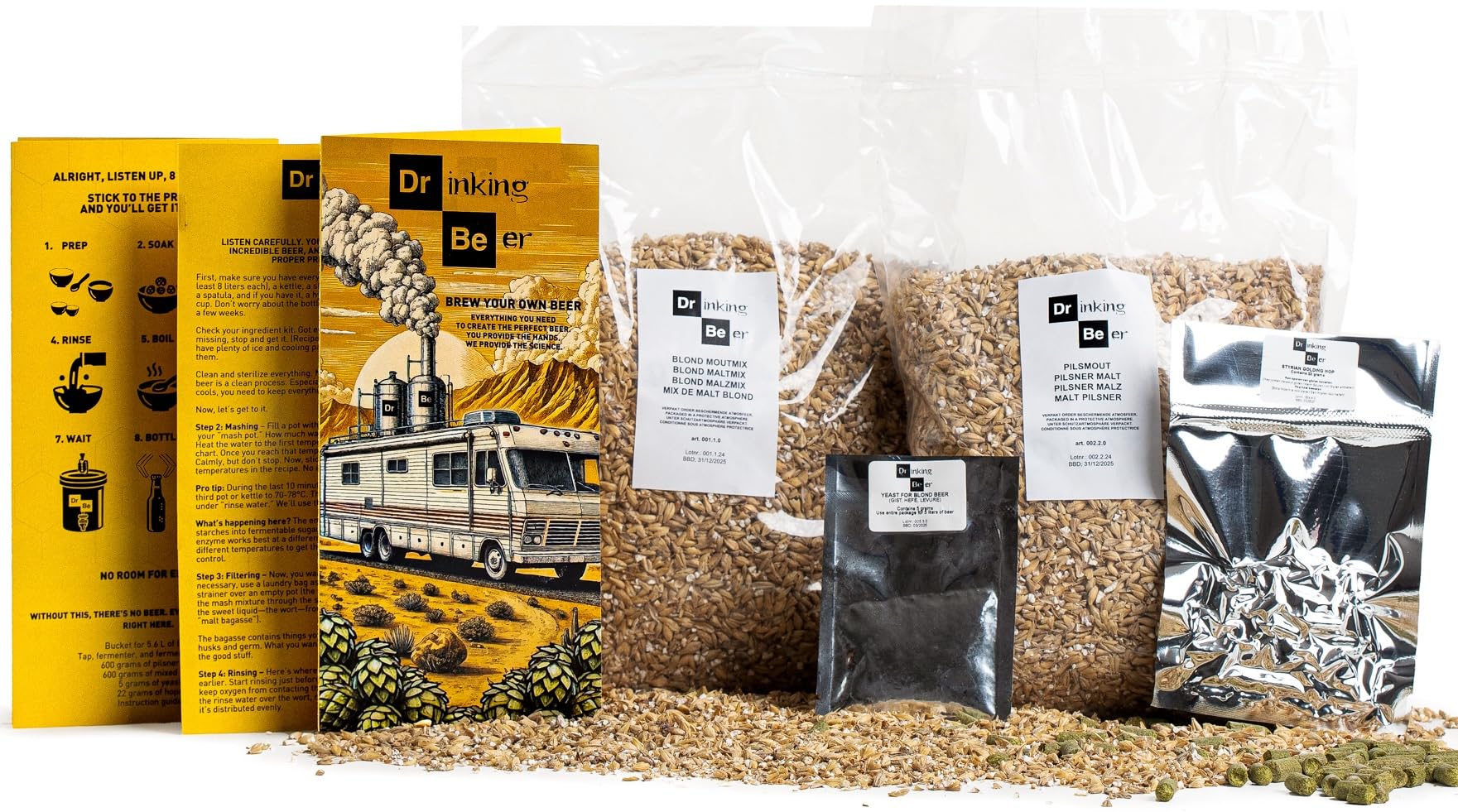 Drinking Beer™ Kit de Elaboración de Cerveza “Beer Lab” | Kit Básico para 5 Litros | 6.4% Vol. | Kit de Cerveza Artesanal | Regalo Original para Amantes de la Cerveza | Ideal para Hacer Cerveza en Cas