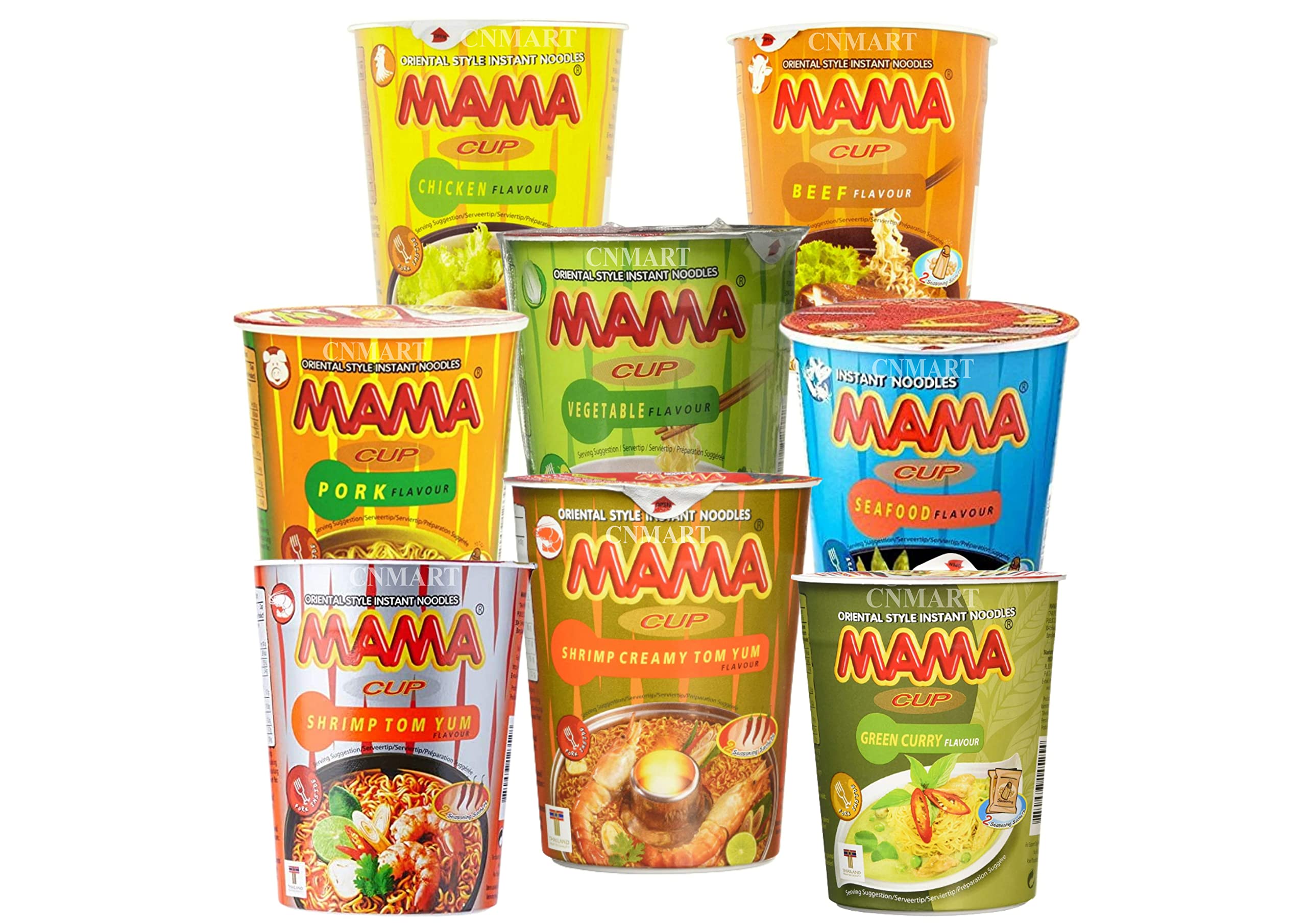 CNMART Mama Instant Noodle Cups - 6 Assorted Flavours, Oriental Style, Pack of 6