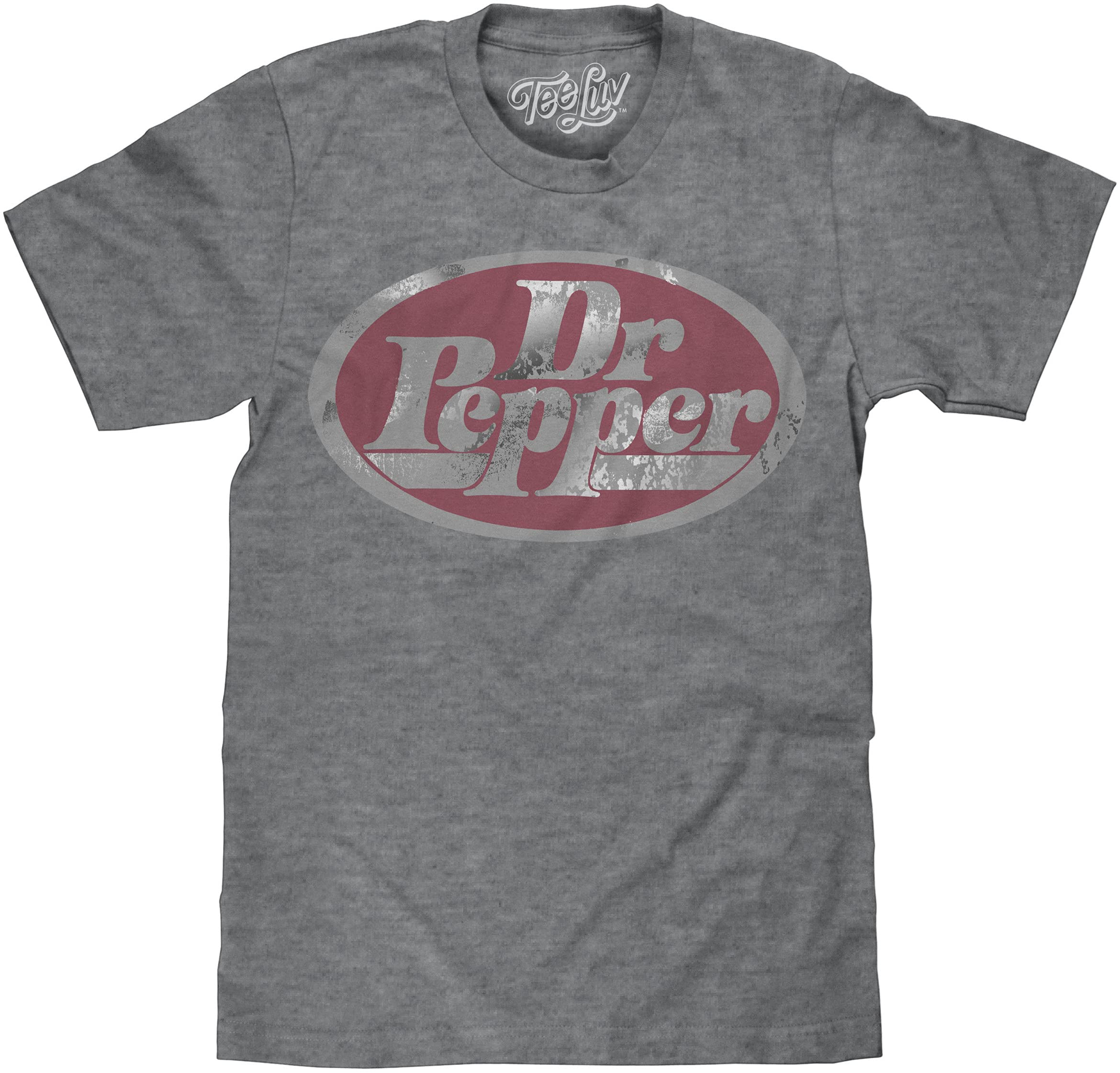 Tee LuvMen's Distressed Dr Pepper Logo Shirt, Heather Grey, L
