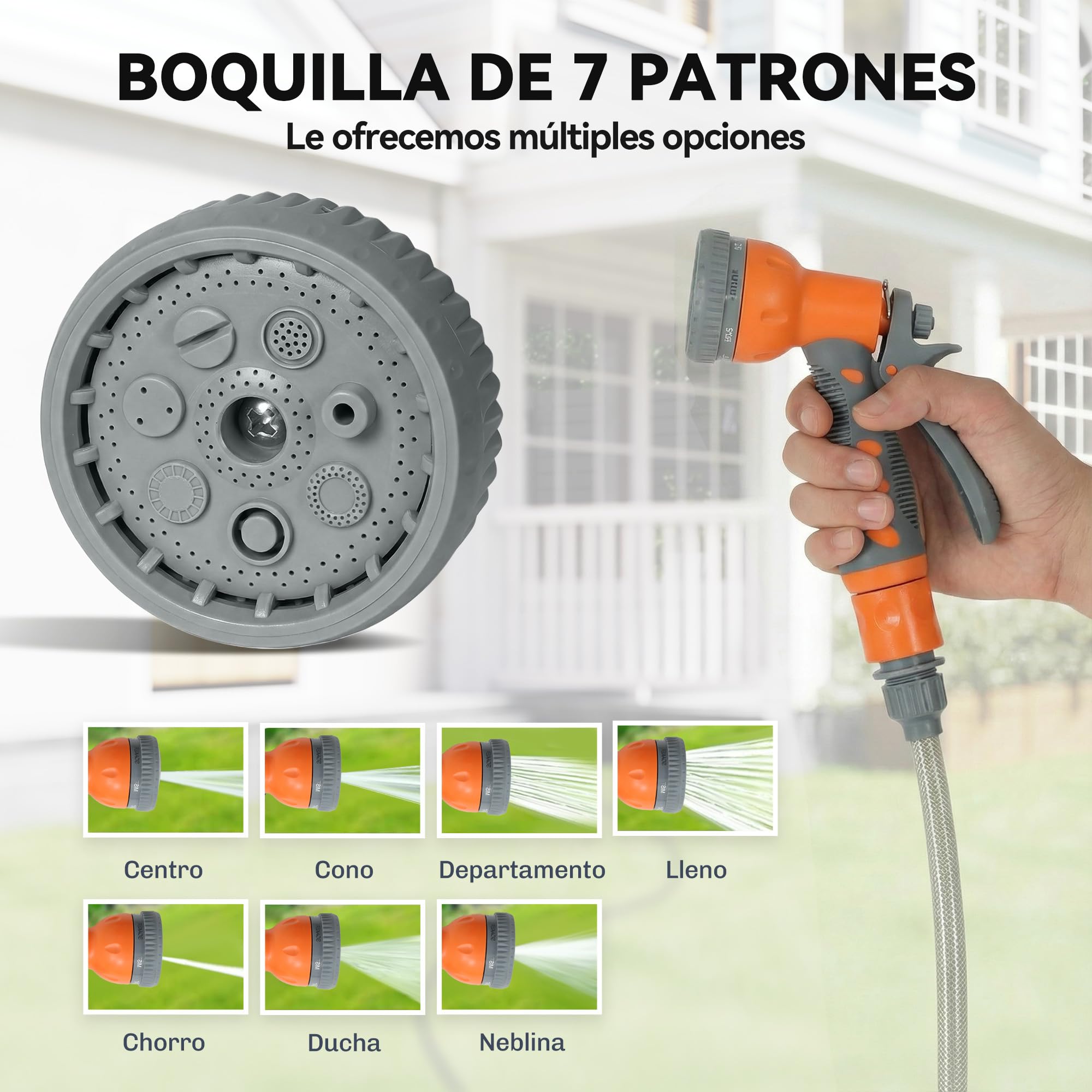 DURHAND Avvolgitubo da giardino 10+1 m con ugello a 7 funzioni, bobina avvolgitubo da giardino a parete, girevole a 180°, con riavvolgimento automatico, grigio scuro e arancione
