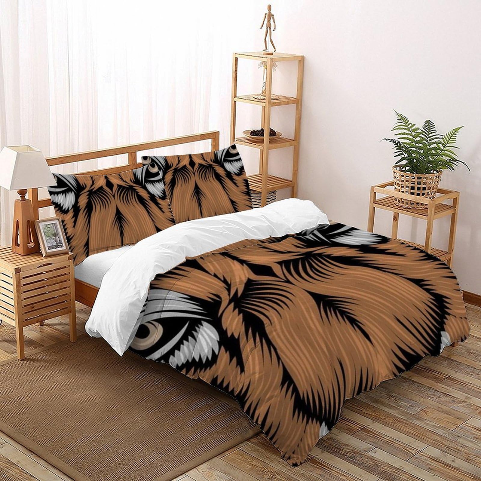 Housse de couette 200x200 tigre imprimé 3D fermeture éclair parure de lit microfibre fille double