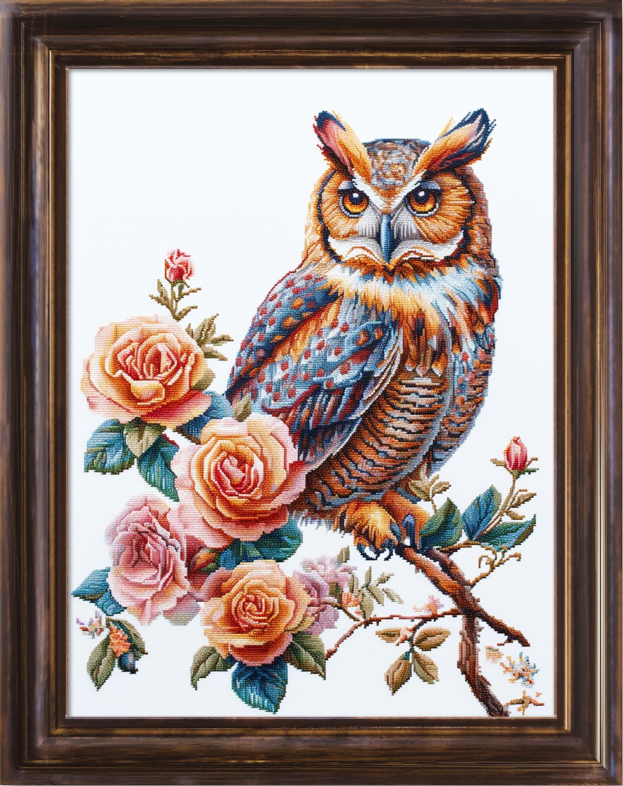 Leczany Cross Stitch Patterns Stamped Kit for Beginners | Embroidery Supplies DIY Craft Kit Needlepoint for Adults Starter | 11CT, 3 Strands | Owls on Flower Branches 15.8x20.9 inches