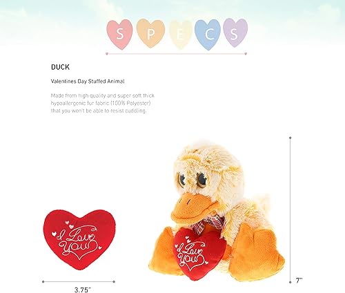 Miniatura 2 de DolliBu Pato amarillo de peluche sentado con texto en inglés "I Love You" para San Valentín, cumpleaños, aniversario, cita romántica, 6.5 pulgadas