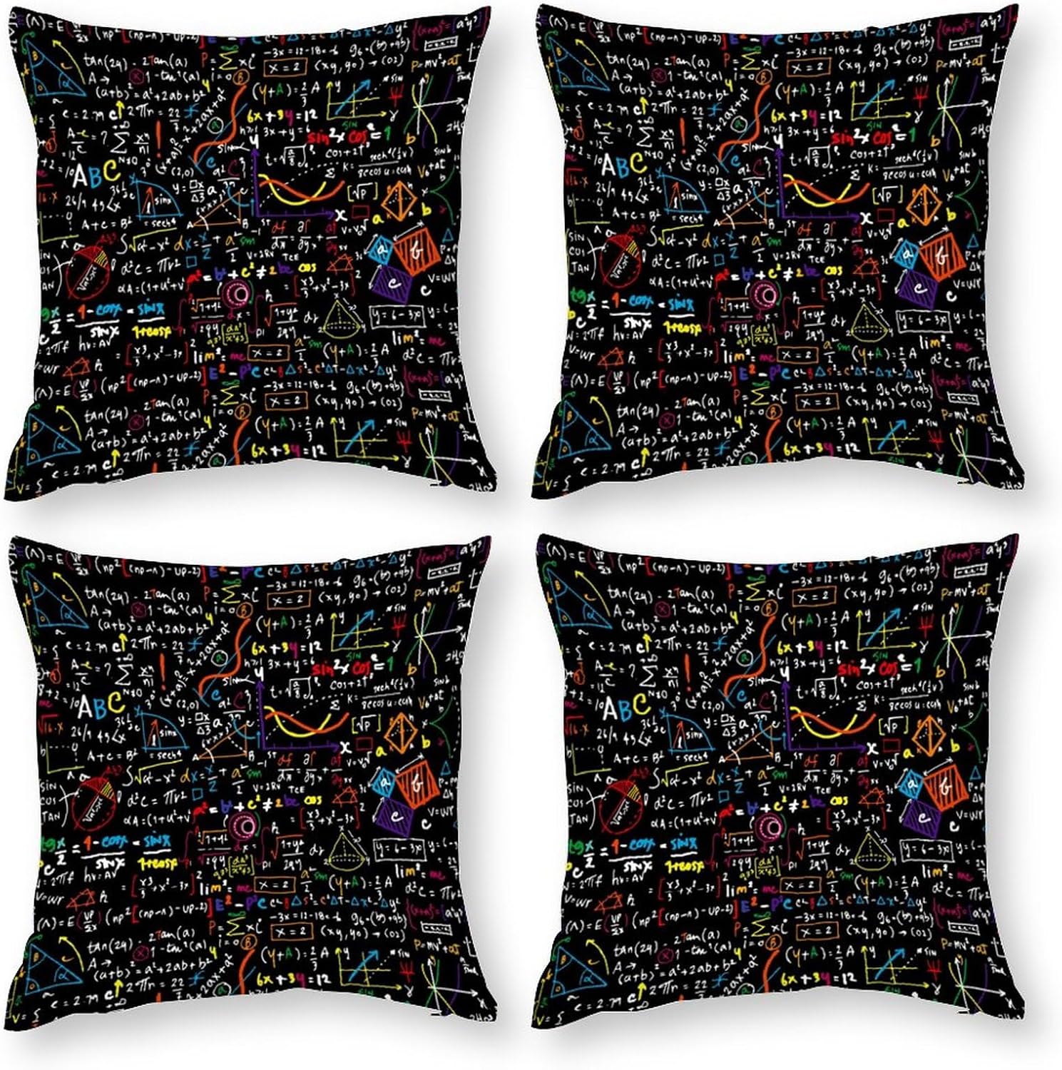 Math Linear Mathematics Throw Pillow Cases Set of 4 Soft Cushion Covers for Home Decor No Insert