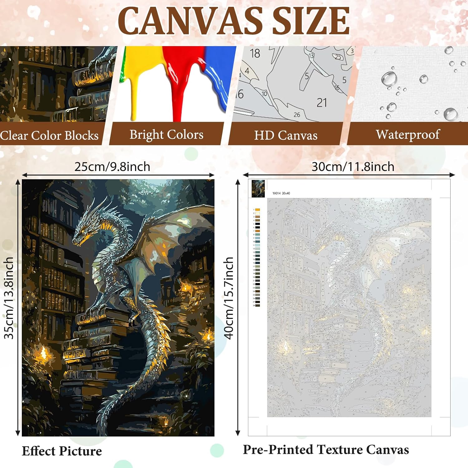 NAIMOER Dragon Paint by Numbers Kits for Adults Beginner, Color by Numbers on Canvas Painting Craft Kits for Adults Without Frame, Easy Paint DIY Acrylic for Home Wall Decor 12 X16 Inch