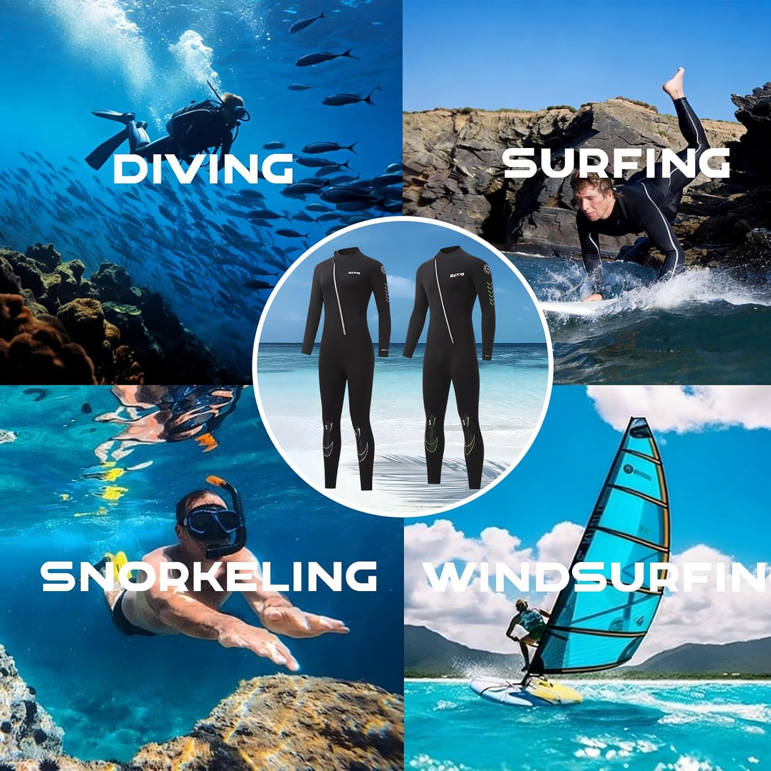 Skyone 1.5MM Neoprene Wet Suits for Men Women, Front Zip Wetsuit Full Body Scuba Suit, One Piece Long Sleeve Diving Suit Warm for Surfing Snorkeling Swimming Kayaking