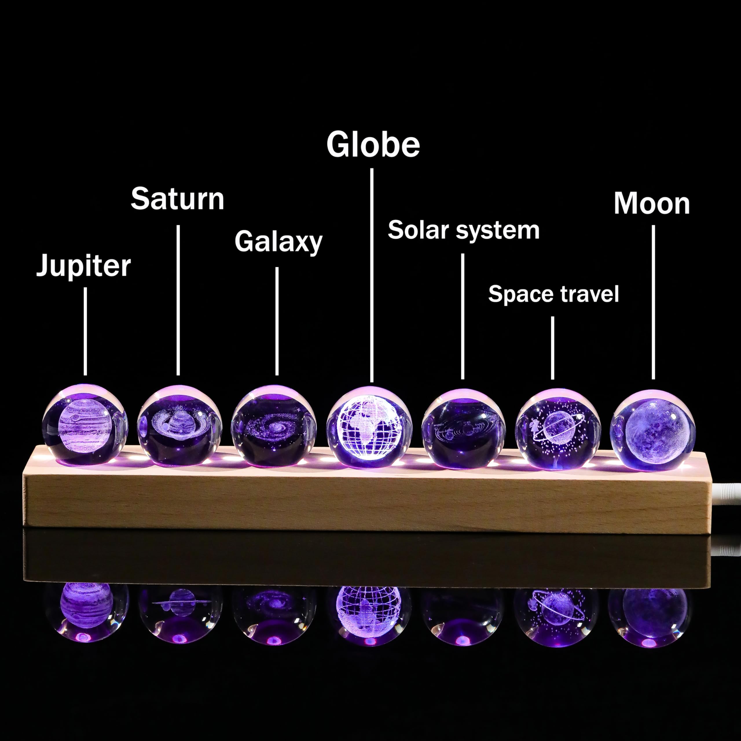 Qianwei Sfera di cristallo del sistema solare 3D, 7 pezzi, decorazione astronomica spaziale, statuetta in vetro, statua e pianeta, lampada per decorazioni per la stanza, fermacarte