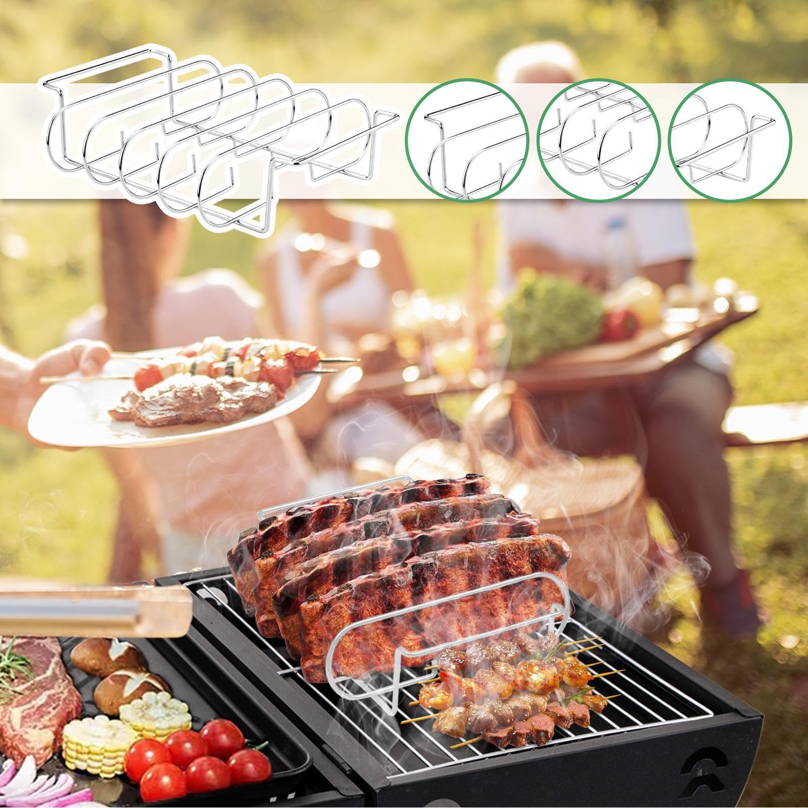 Supporto per Costine da Griglia Portabistecca Accessorio BBQ Lavabile In | Rack per BBQ in Acciaio al Carbonio Per Preparazione, Riposo, Arrostitura, Cottura Al Forno, Cottura, Cucin