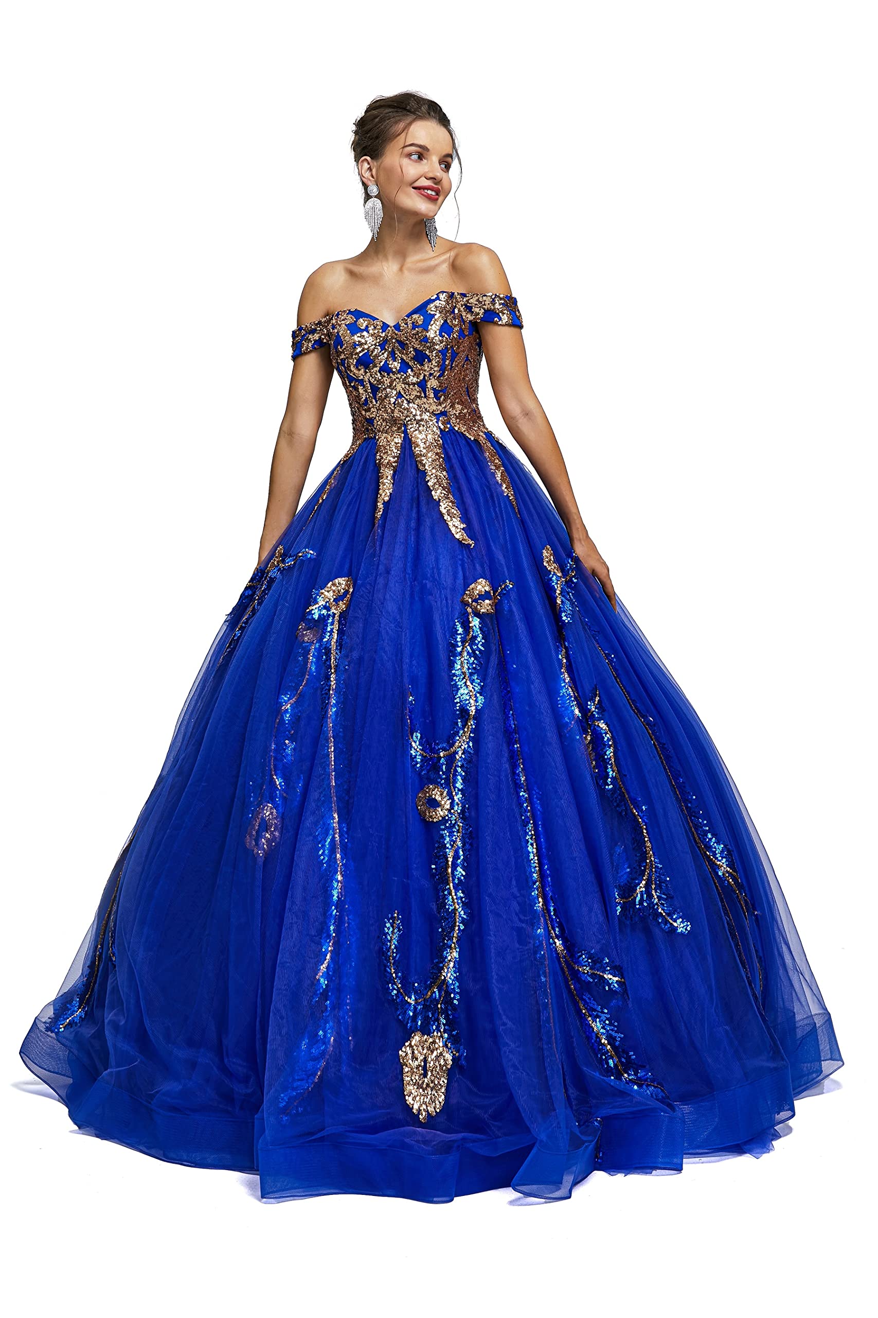Women's Beading Sweetheart Ball Gown Tulle Layed Long Quinceanera Dress