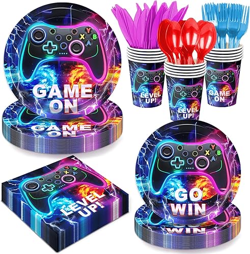 Miniatura 10 de 168 piezas de decoración de fiesta de autos de carreras, suministros de cumpleaños de autos, incluye platos, servilletas, vasos, cubiertos