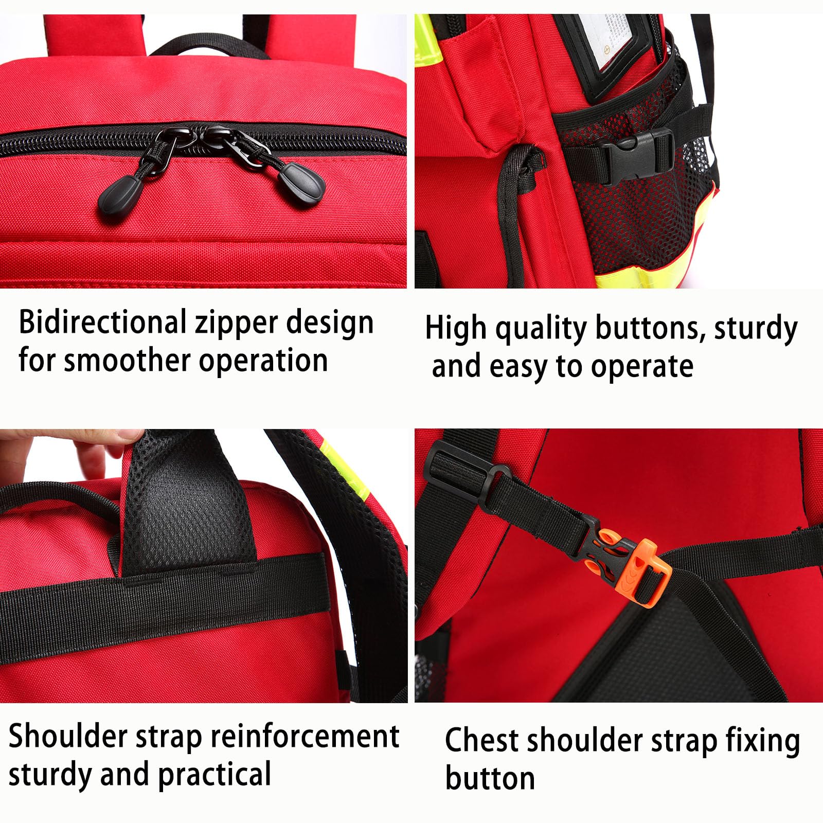 Trauma Notfall-Rucksack, leer, Erste-Hilfe-Rucksack, Feuerwehr-Rettungsrucksack mit reflektierendem Streifen und rutschfester Unterseite, für Zuhause und Arbeit, Feuerrettung, Camping, Wandern