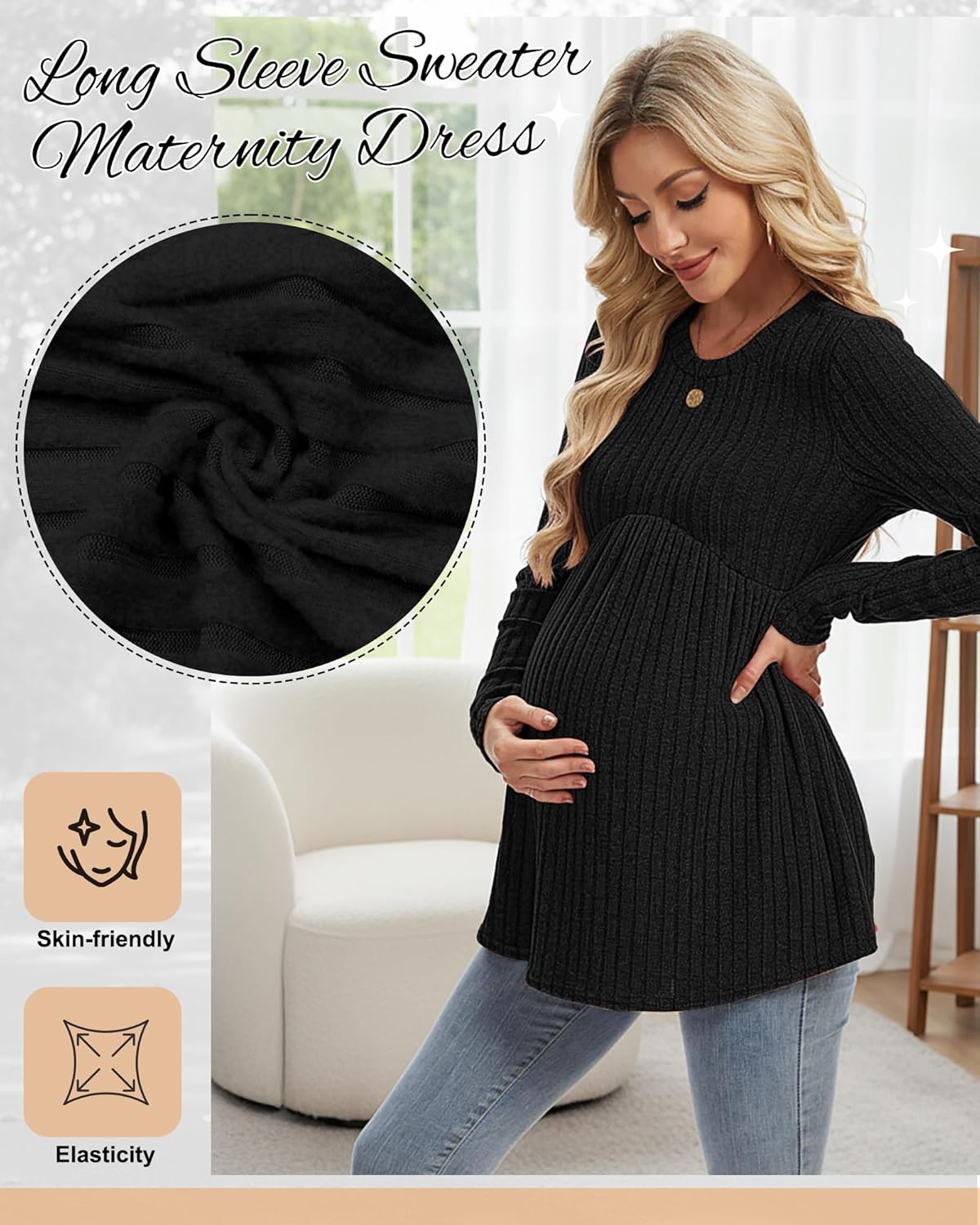 3 Pack Women's Maternity Shirts Ribbed Long Sleeve Pregnancy Tops Crew Neck Maternity Sweaters Pregnant Clothes - Image 6