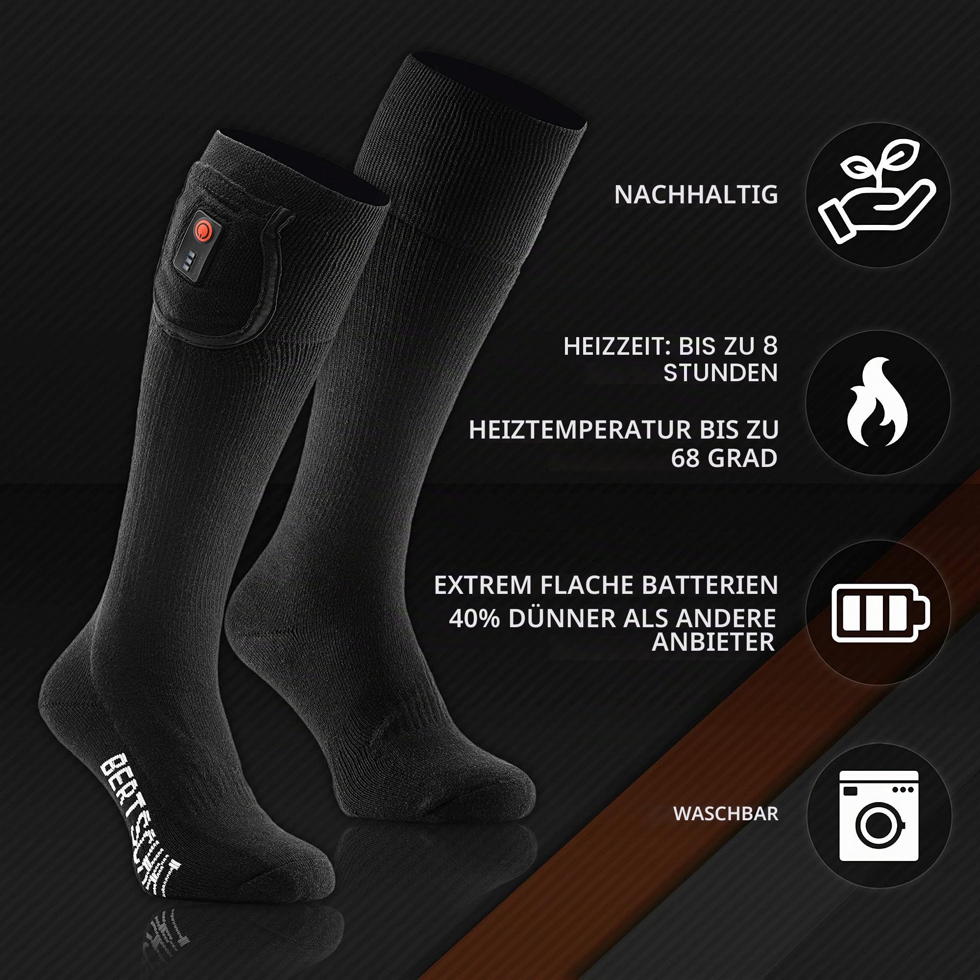 BERTSCHAT Beheizbare Socken Akku Long Edition Pro - Elektrische Socken Damen Herren - Heizsocken - Wärmesocken - Wandern, Radfahren, Skifahren, Motorradfahren - USB-aufladbar - Fernbedienung