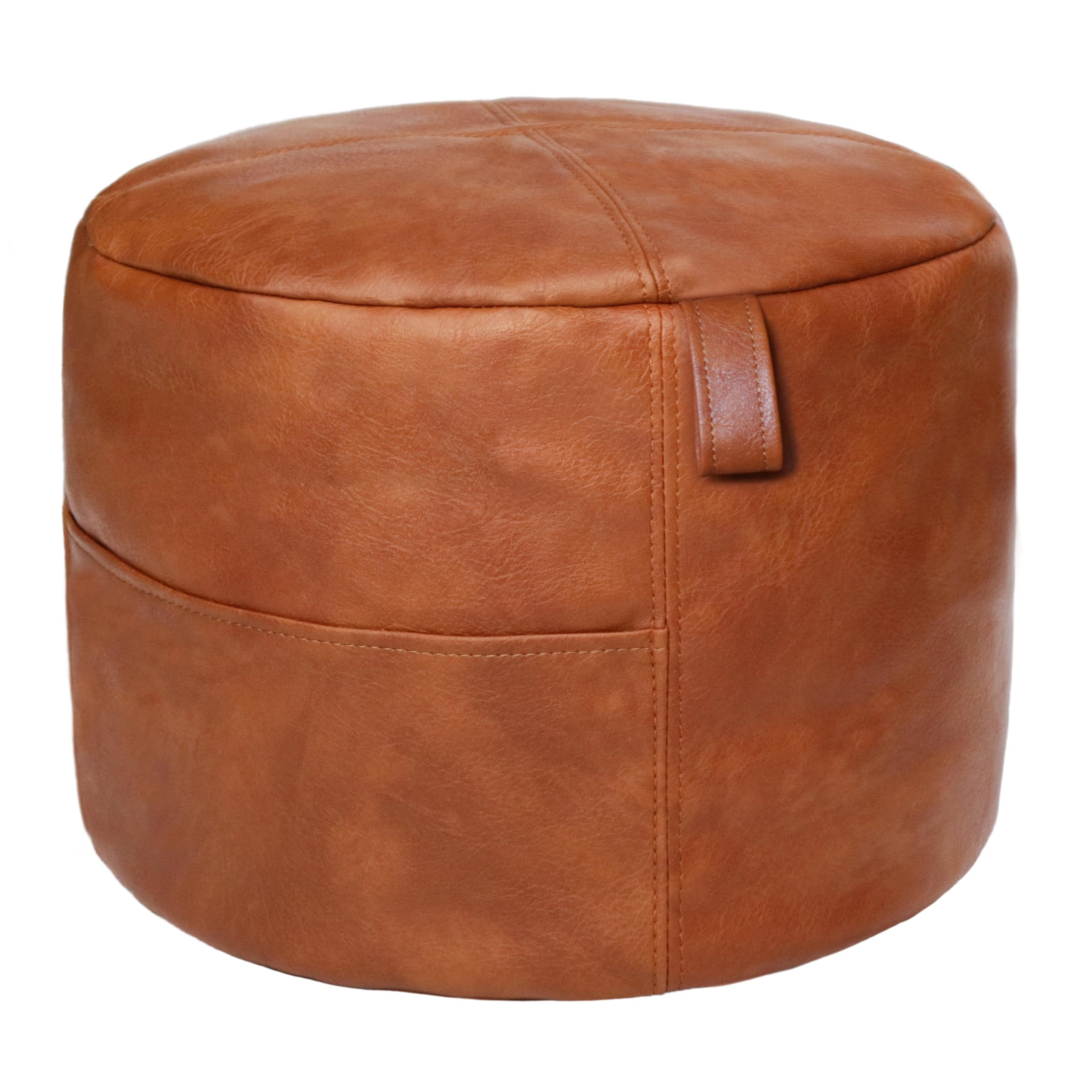Thgonwid Unstuffed Faux Leather Pouf Cover Handle, Footstool Ottoman Storage Solution, Floor Footrest Cushion, 16.5”Dx12”H, No Filler, (Pocket-Handle) Amaretto-image-42
