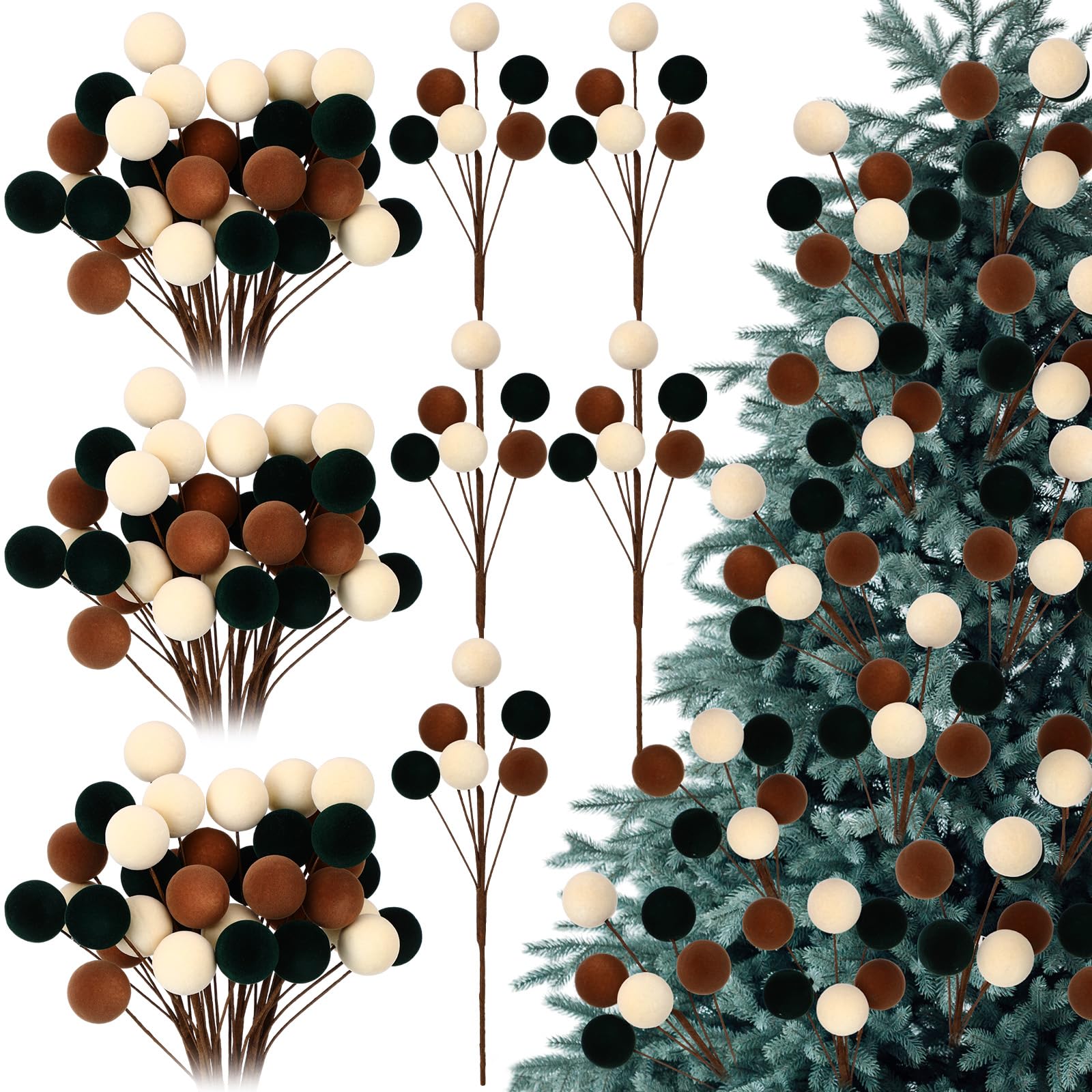 Kasyat 6 Pcs Christmas Tree Ball Pick Ornaments 14.17 Inches Christmas Tree Decoration Velvet Spheres Ball Picks DIY Crafts Floral Branches Arrangment Decoration for Xmas Holiday Family Party