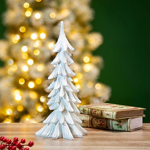 Miniatura 7 de Glitzhome Mini árbol de mesa de resina de 14.75 pulgadas de alto, árboles de Navidad artificiales para el hogar, adornos de pie, decoración de
