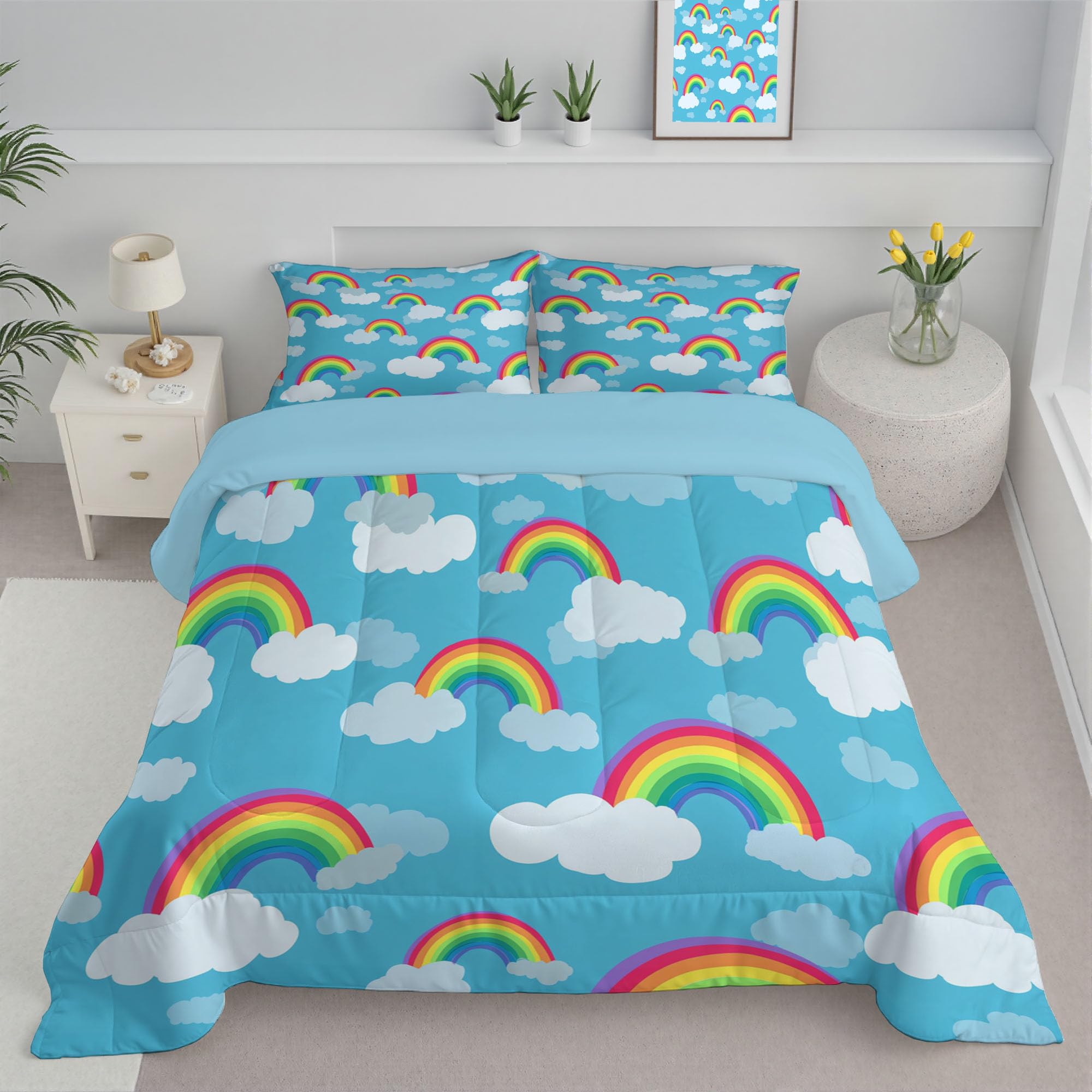 Couette réversible 4 saisons 260x230 edredon sans housse microfibre bleu royal ciel