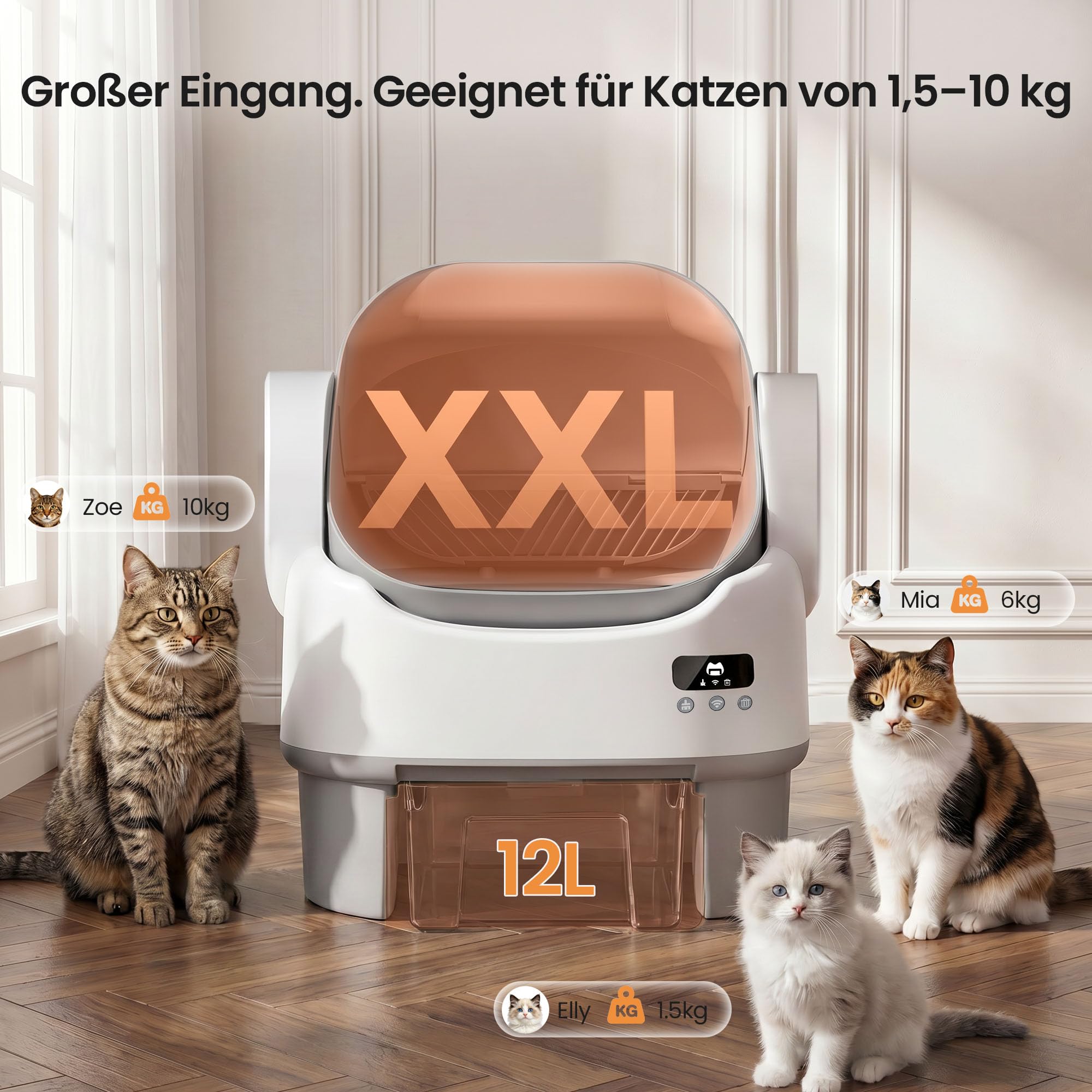 JUMMICO Automatisches Katzenklo, Selbstreinigend Mit Einklemmschutz & Sicherheitsfunktionen, APP-Steuerung, 12L Abfallbehälter (bis 15 Tage ohne Reinigung), Großraum Katzenroboter für Mehrkatzenhausha