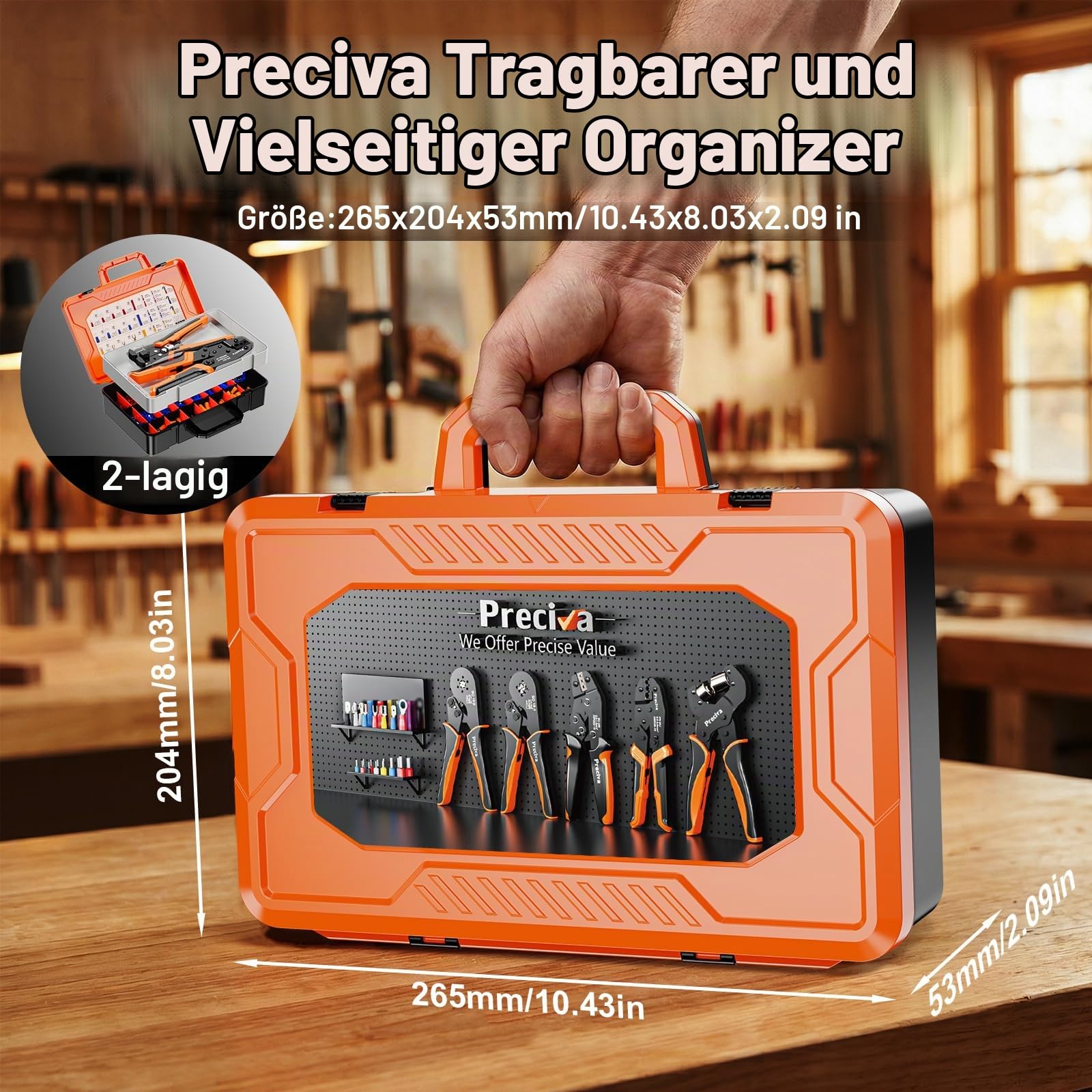 Preciva Crimpzangen Set, Ratschen-Crimpzange + Automatische Abisolierzange + 380-teiliges Kabelschuh Sortiment (0,5-6mm²) – Komplettes Kabelverbinder Set für KFZ, Elektrik & Heimwerker