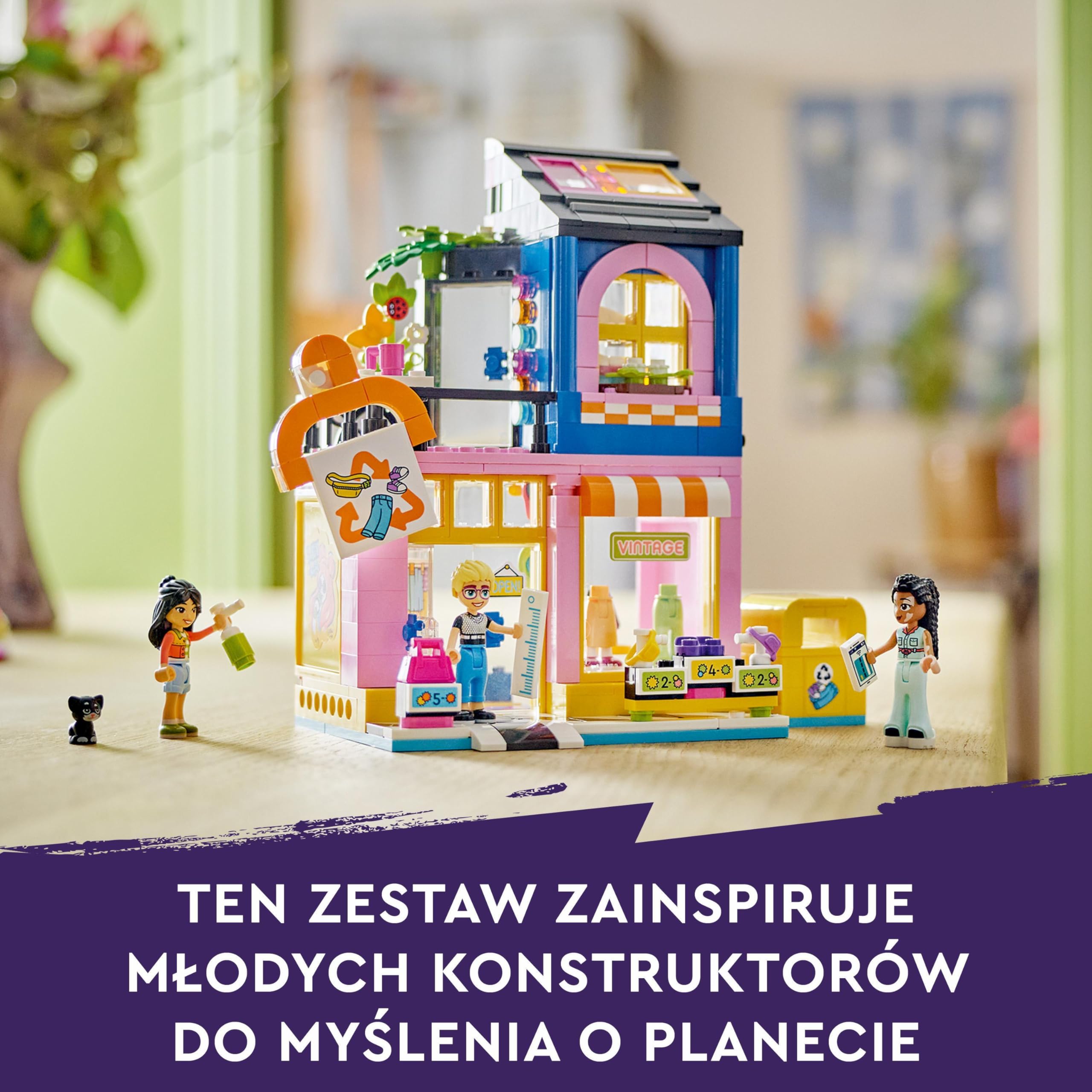 LEGO Friends Sklep z używaną odzieżą, Zabawkowy Sklep do Zbudowania z Ubraniami dla Dziewczynki i Chłopca, z Minilaleczkami i Figurką Kota, Kreatywna Zabawka dla Dziecka, Prezent dla 6-latki, 42614
