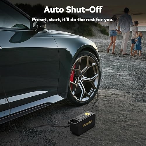 Miniatura 4 de Compresor de aire portátil, inflador de neumáticos de 150 PSI, bomba de aire de 12 V CC con apagado automático, manómetro digital y luz LED de Negro